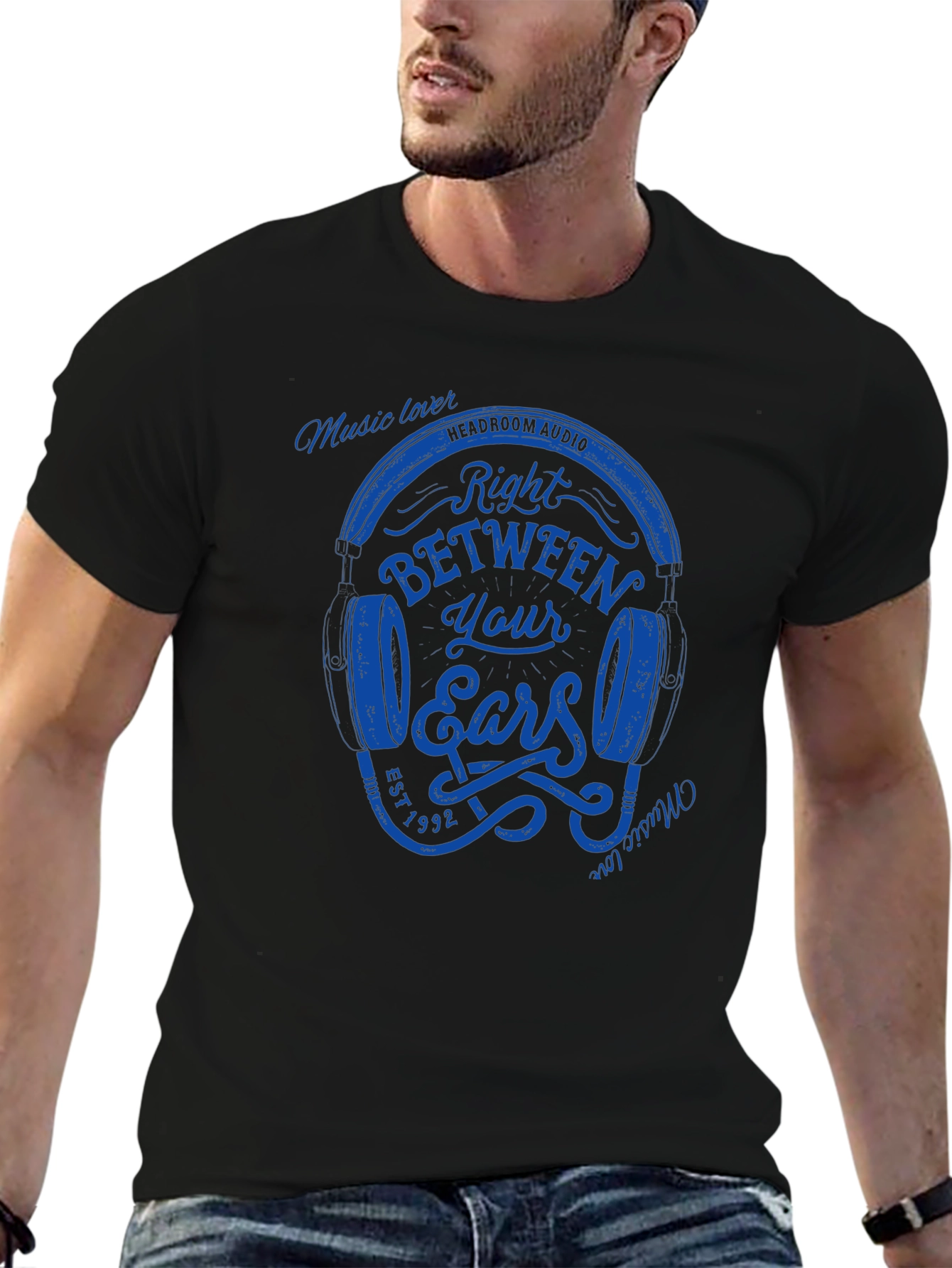 Black Right Between Your Ears Music Lover T-Shirt view 6