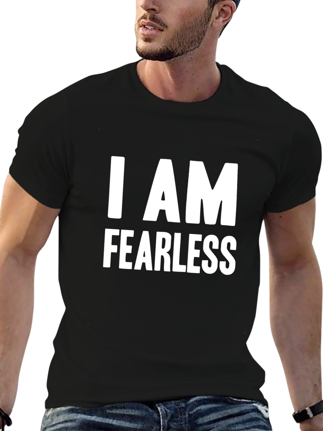 Black Fearless Black Graphic Tee - Bold Statement T-Shirt view 6