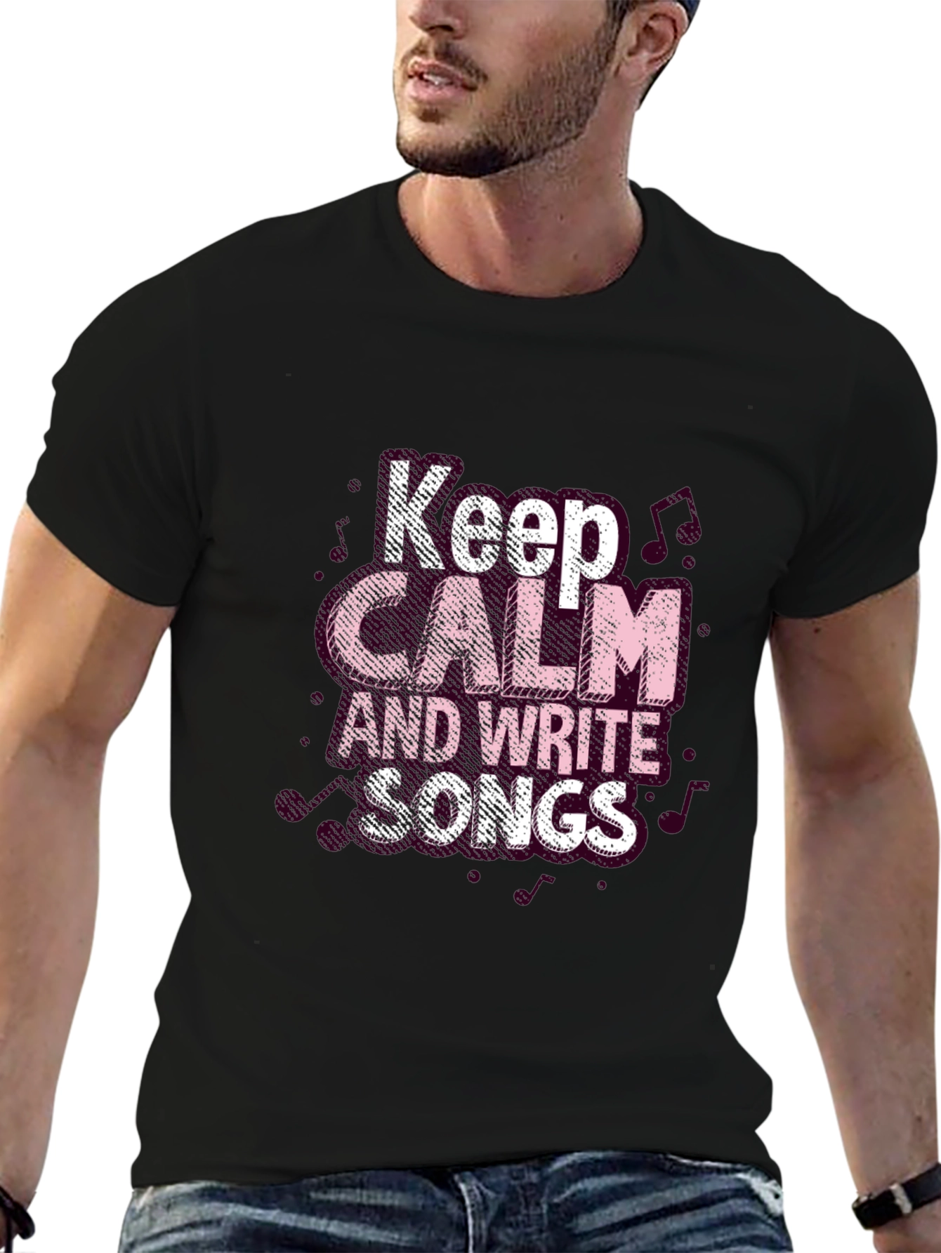 Black Keep Calm and Write Songs Black T-Shirt view 6