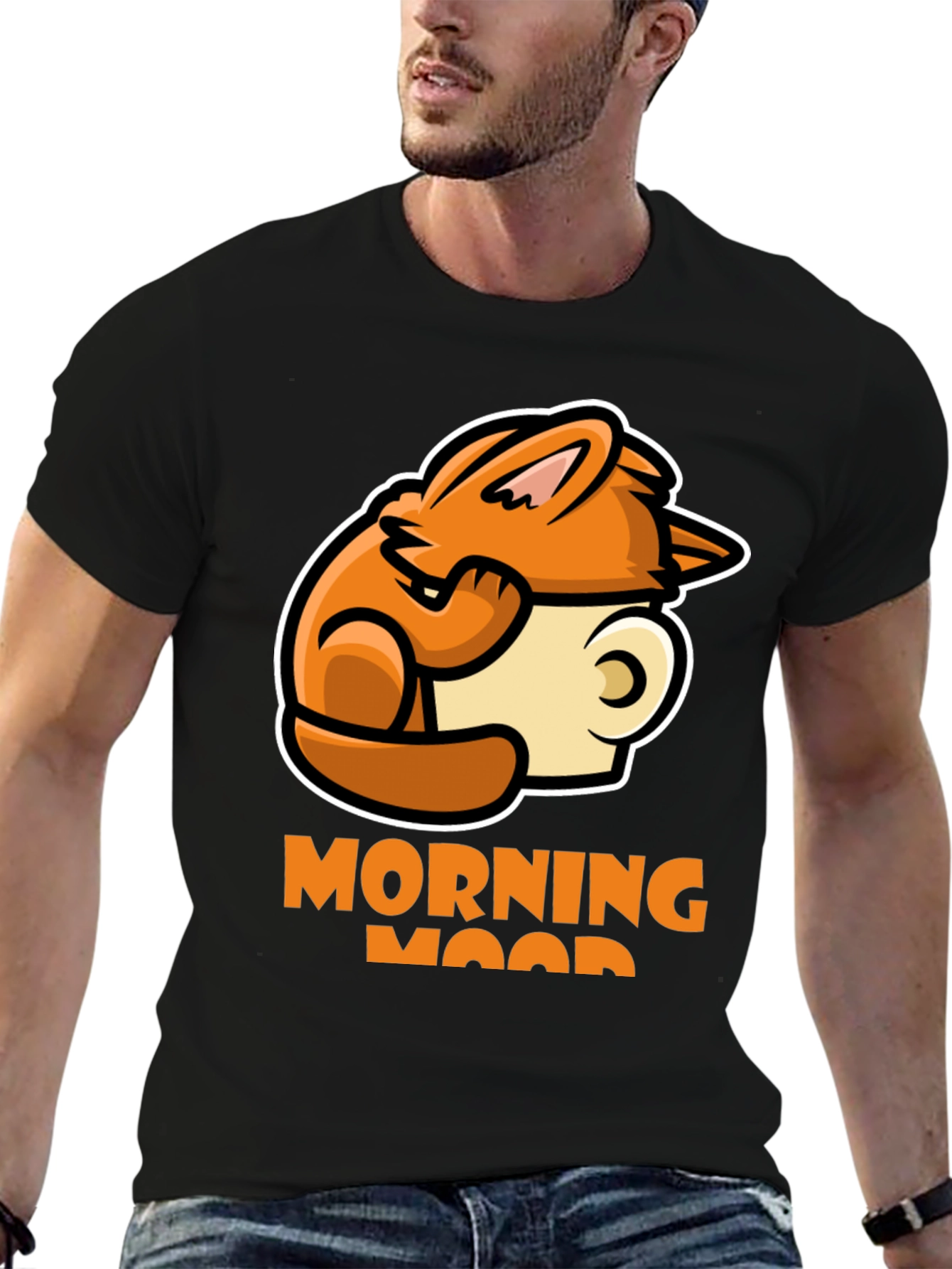 Black Morning Mood Graphic Tee - Cozy Rabbit Coffee Design view 6