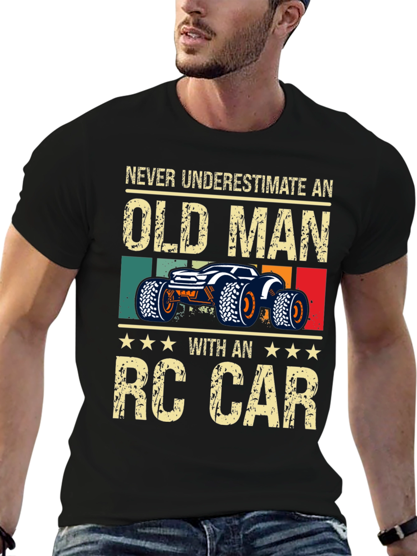 Black Old Man RC Car T-Shirt - Fun Hobby Tee view 6
