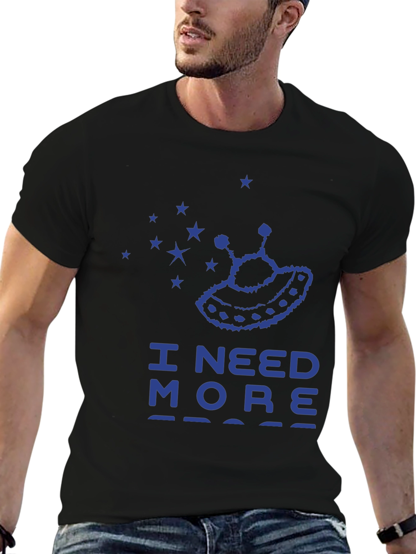 Black I Need More Space Graphic Tee, Alien UFO Shirt view 6
