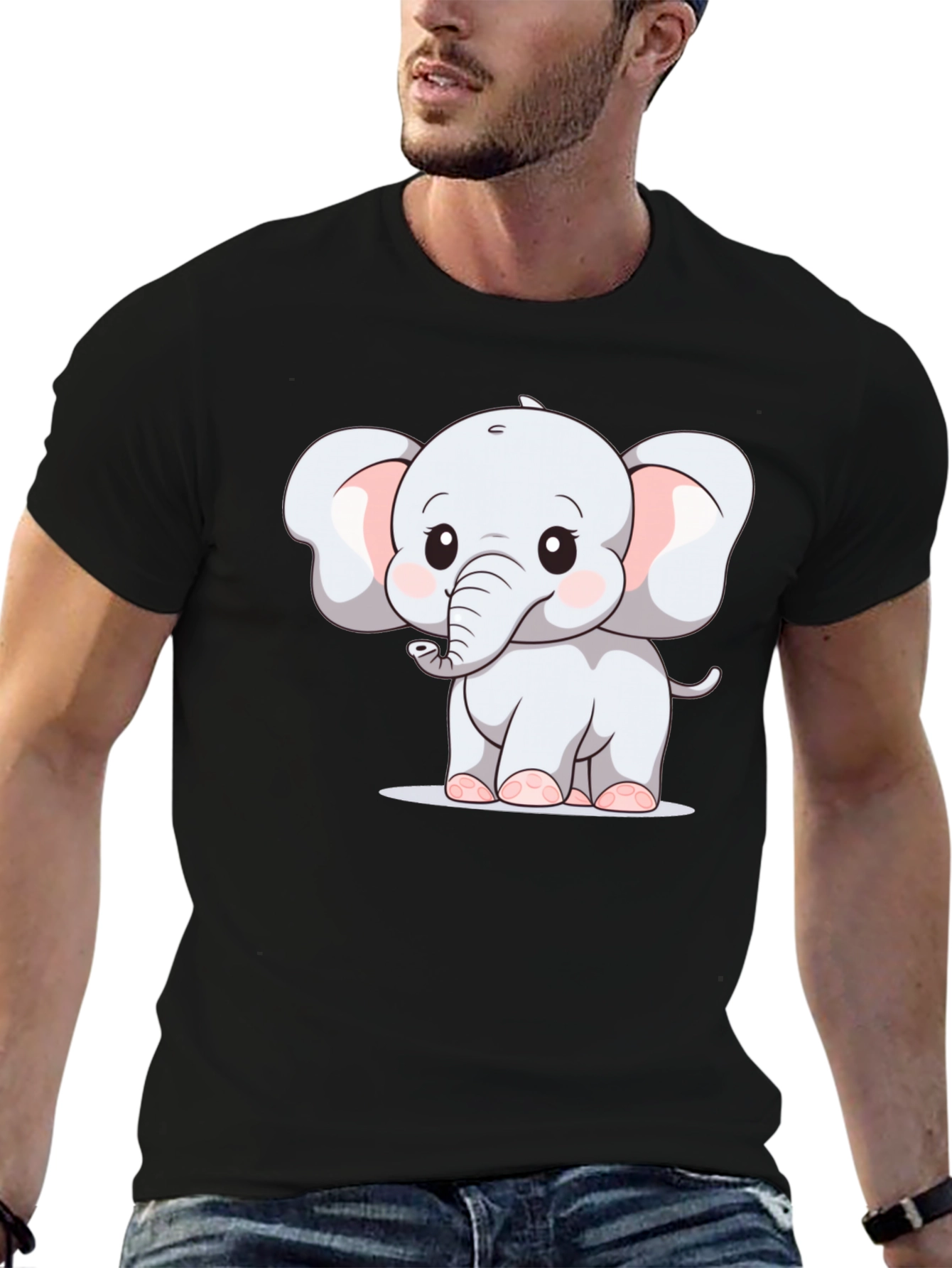 Black Cute Elephant Graphic Tee - Black view 6