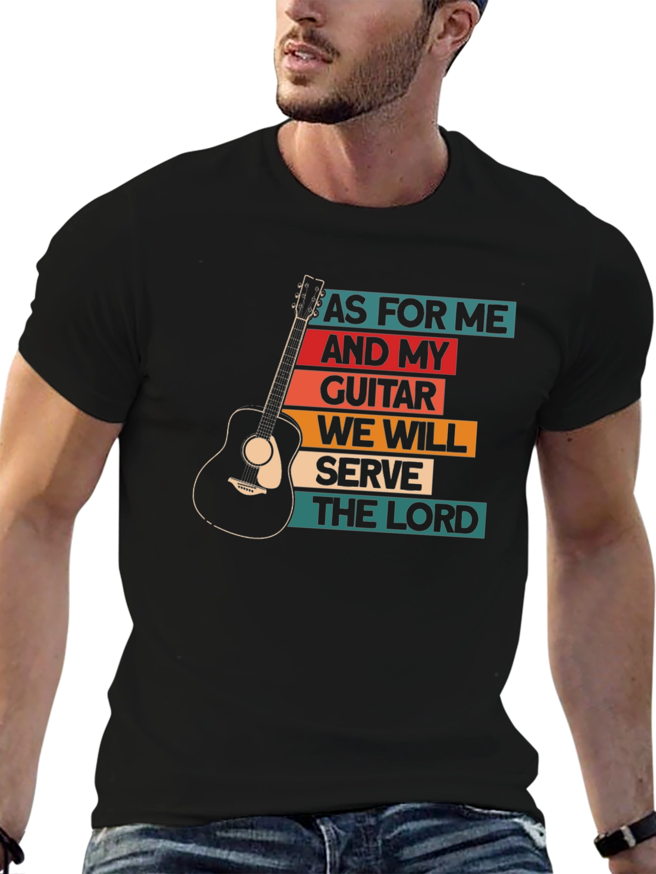 Black Guitar Serve the Lord Graphic Tee view 6