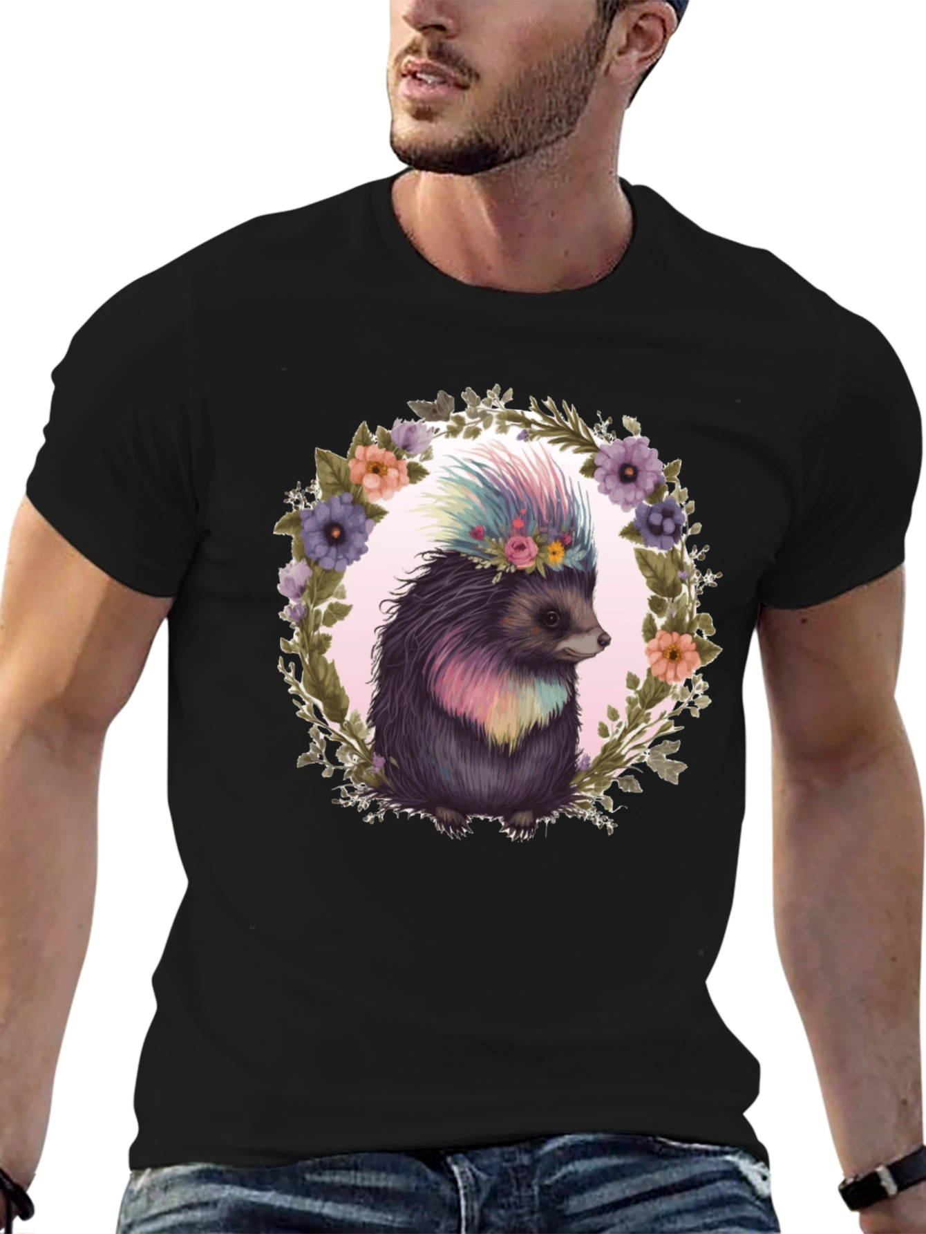 Black Floral Hedgehog Graphic Tee view 6