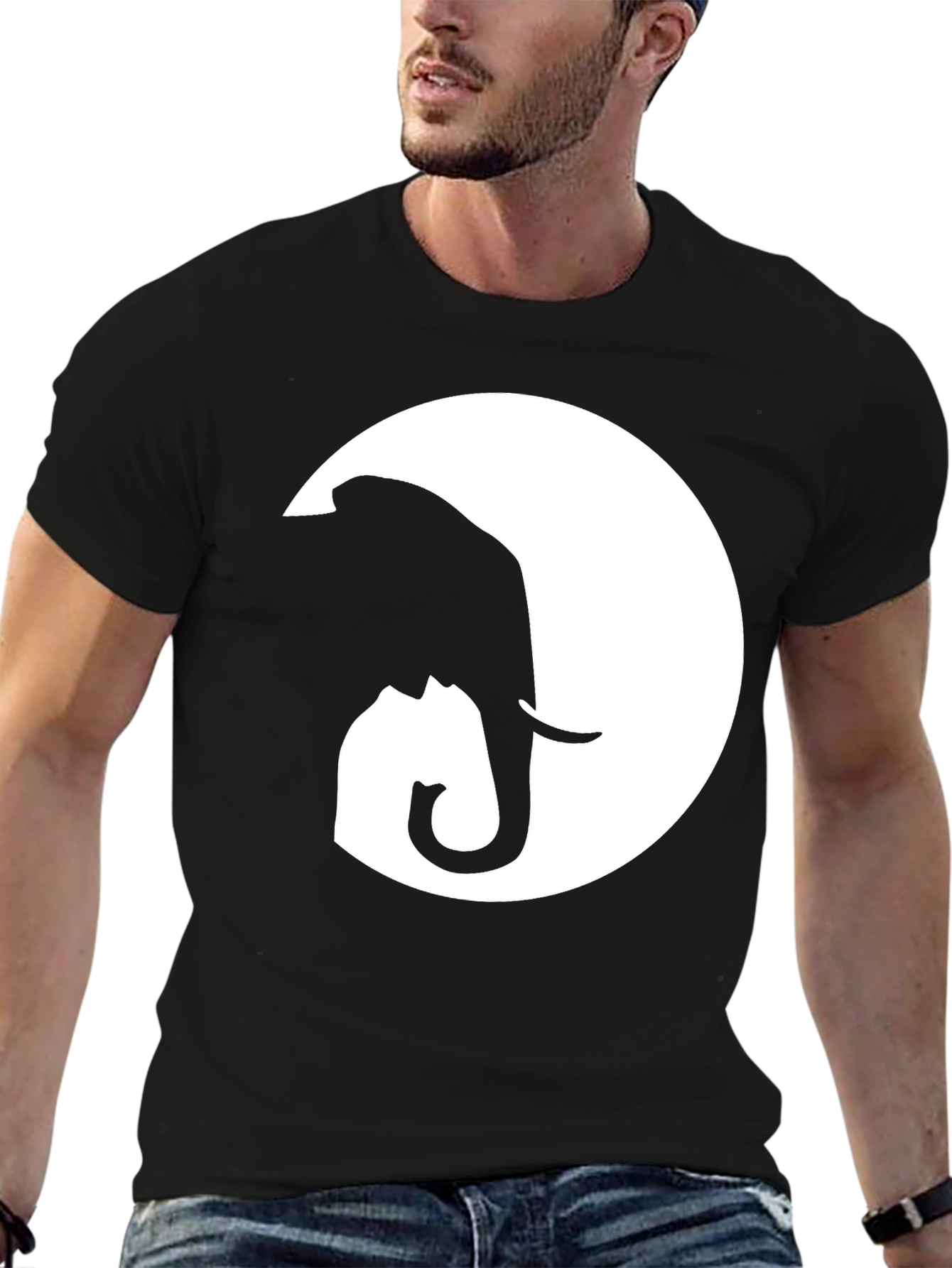 Black Elephant Silhouette Graphic Tee - Black Cotton Comfort view 6