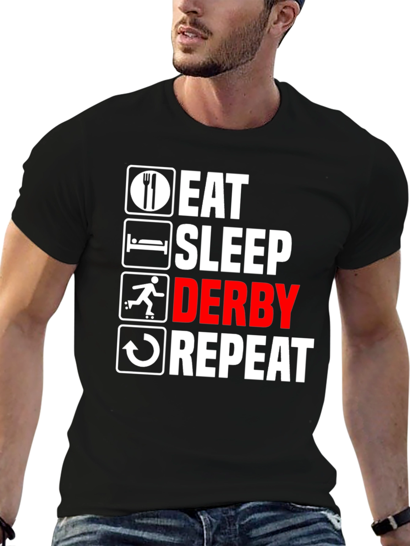 Black Eat Sleep Derby Repeat Graphic Tee view 6