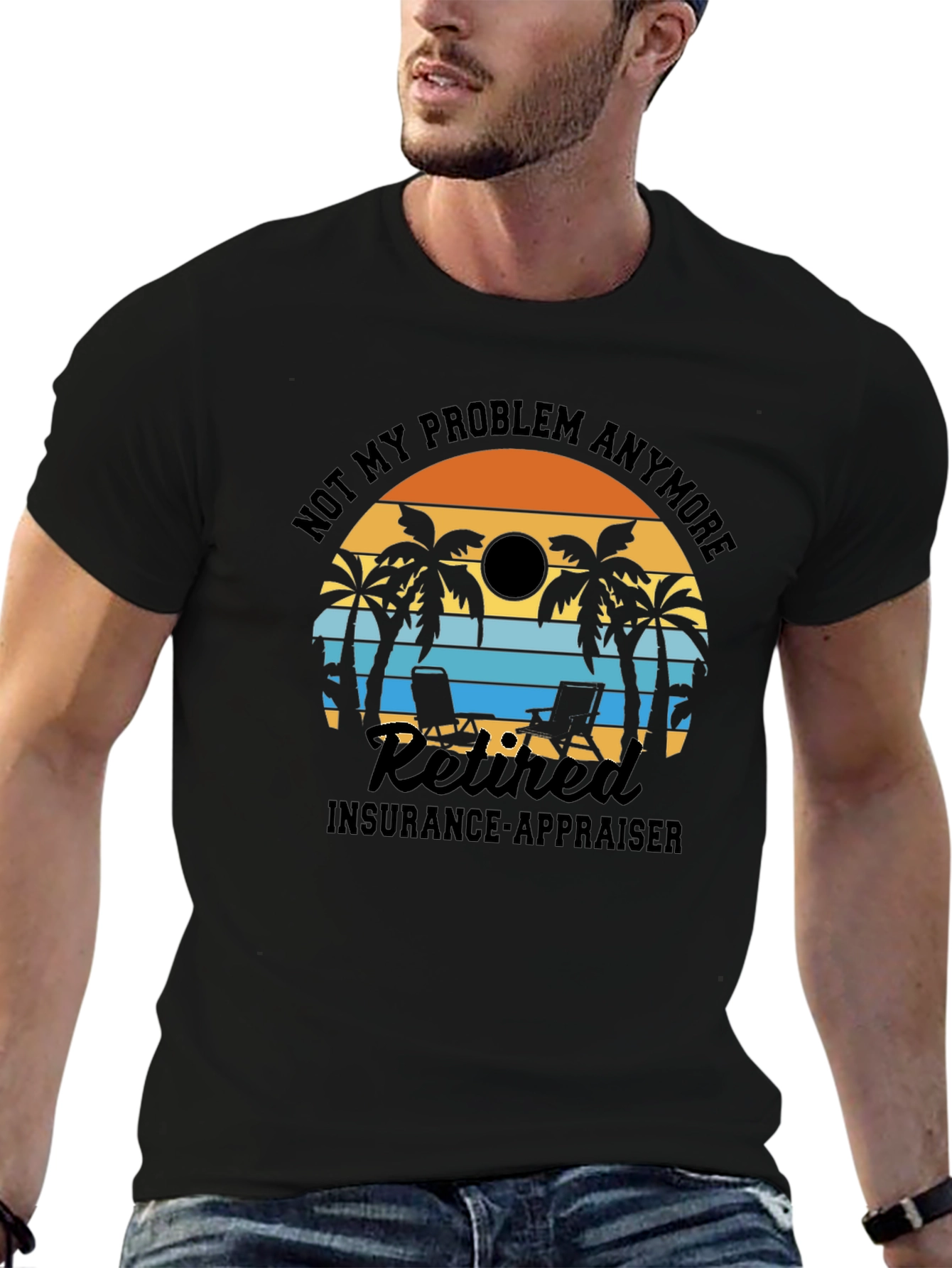 Black Retired Insurance Appraiser T-Shirt - Beach Sunset Design view 6