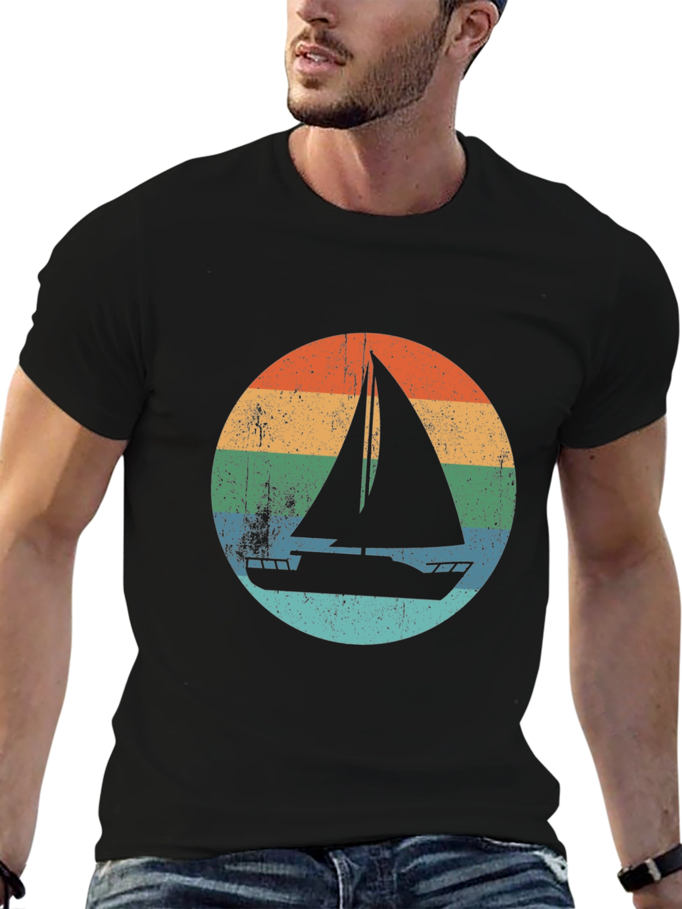 Black Vintage Sailboat T-Shirt - Retro Nautical Design view 6