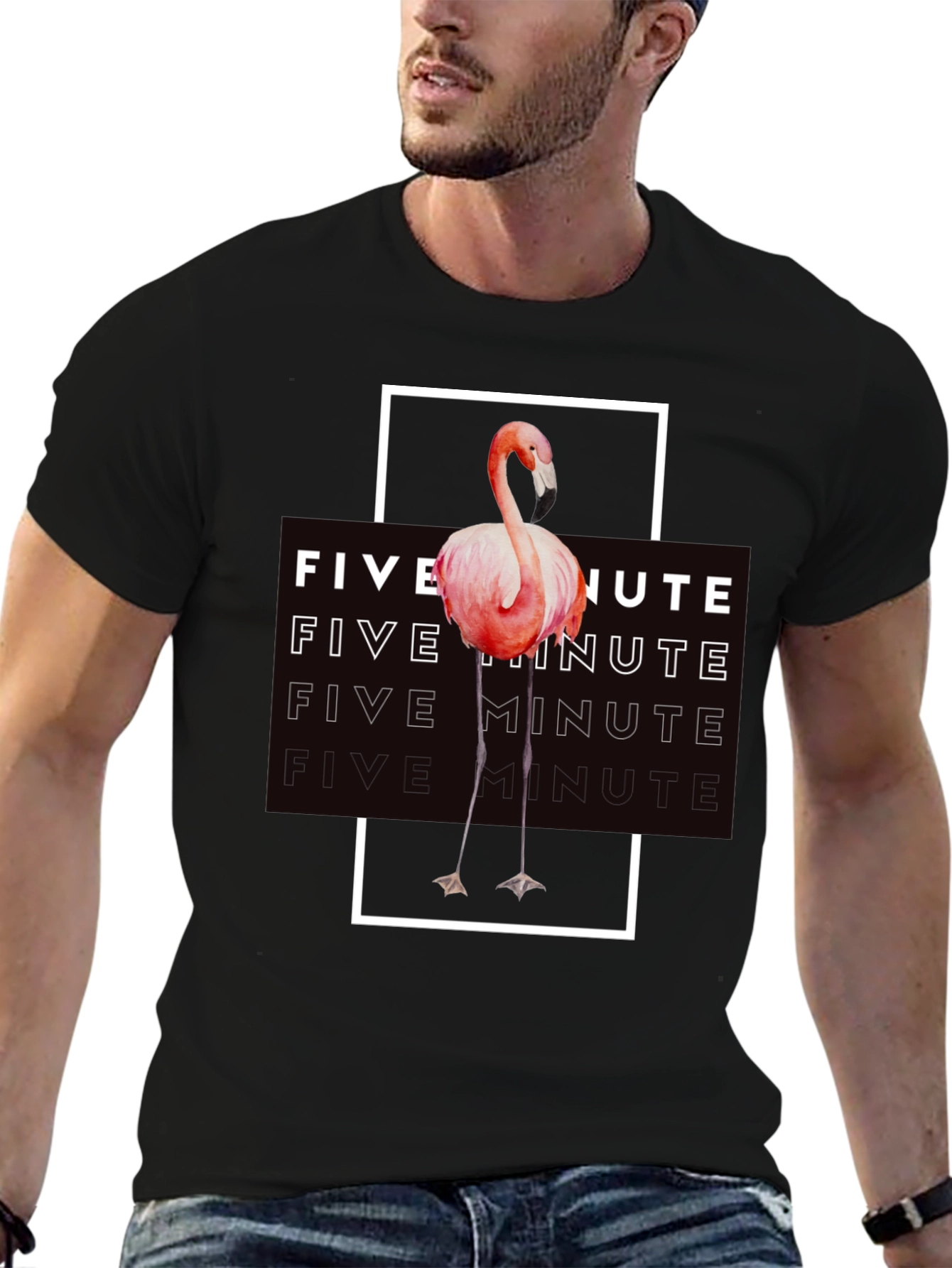 Black Five Minute Flamingo Graphic Tee - Trendy Black T-Shirt view 6