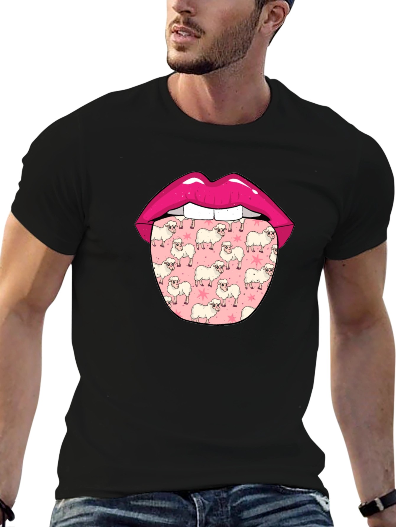 Black Sheep Tongue Graphic Tee - Quirky Men's T-Shirt view 6
