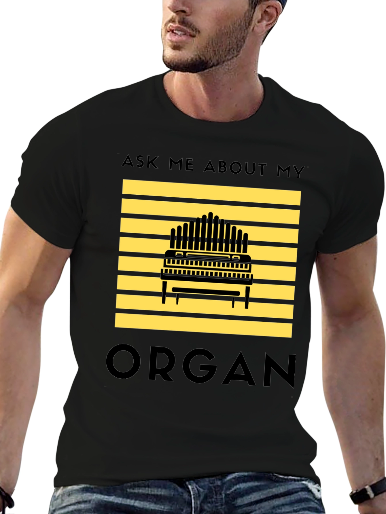 Black Ask Me About My Organ Black T-Shirt view 6
