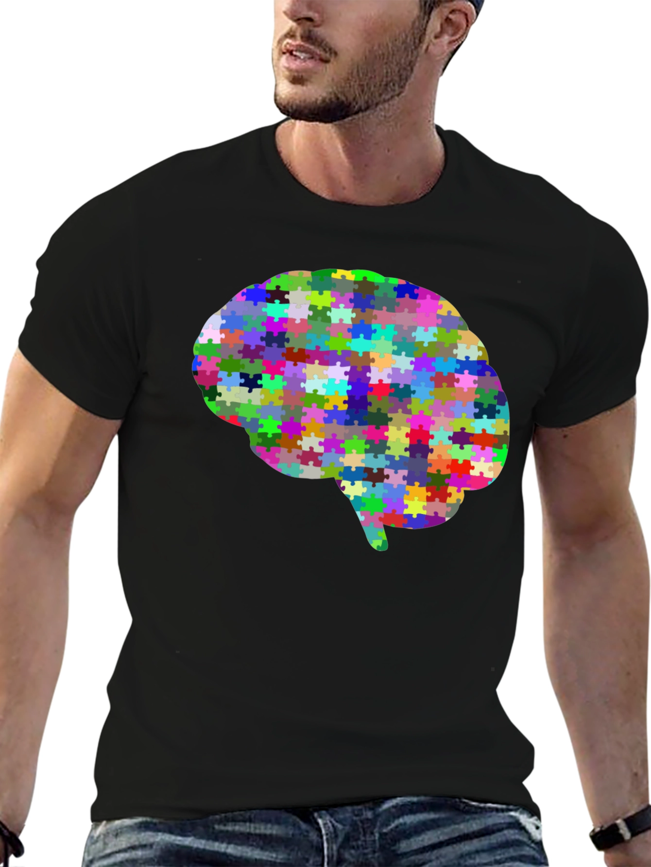 Black Brain Puzzle T-Shirt - Colorful Mind Tee view 6