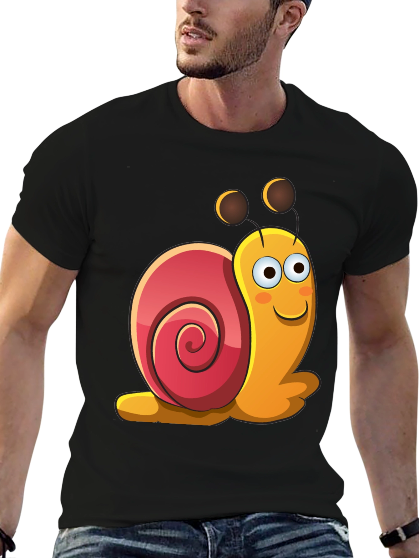 Black Cartoon Snail Graphic Black T-Shirt view 6