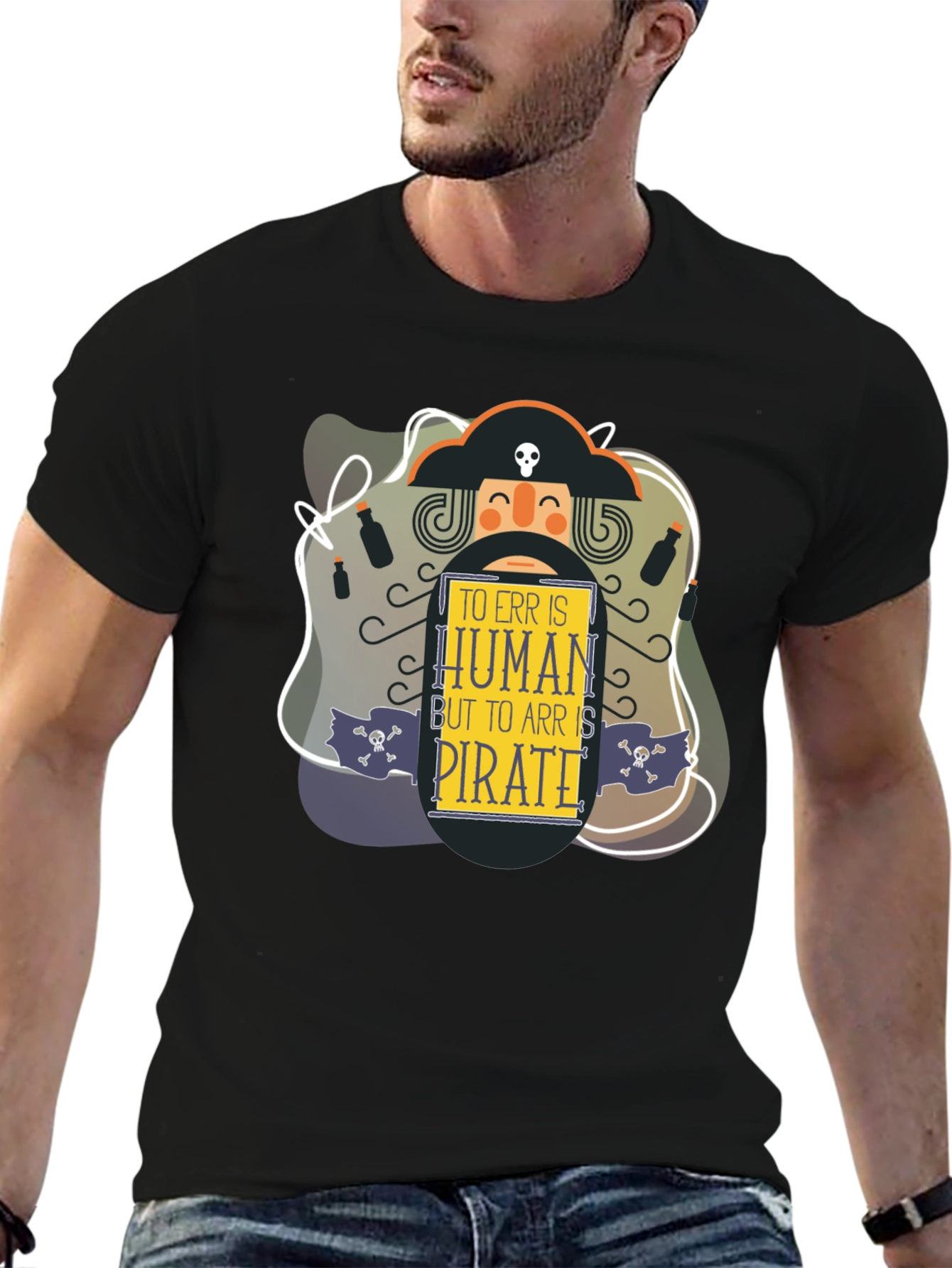Black Pirate Humor T-Shirt - To Err Is Human, But To Arr Is Pirate view 6
