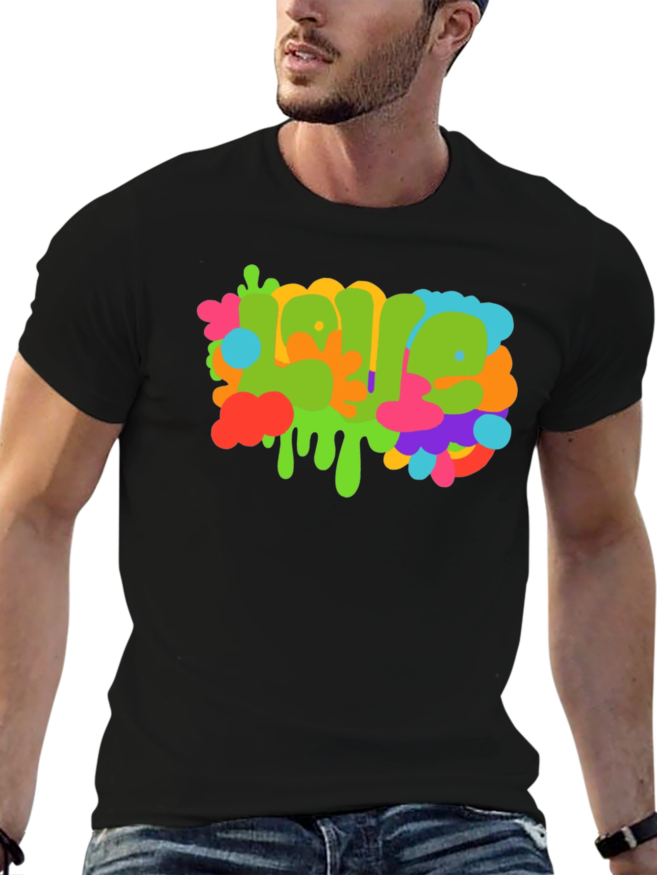 Black Colorful Graffiti Style Graphic T-Shirt view 6