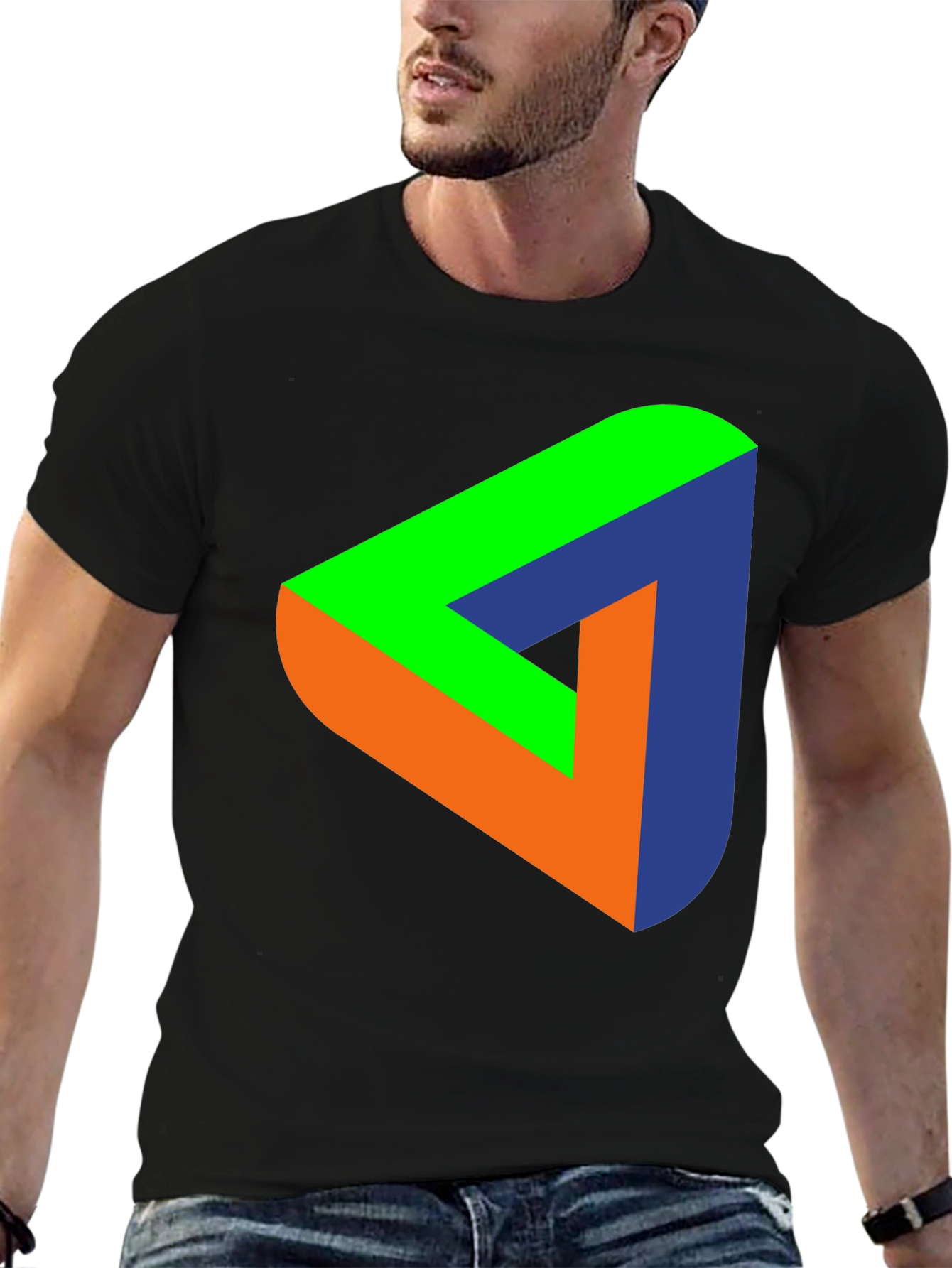 Black Optical Illusion Triangle Graphic T-Shirt view 6