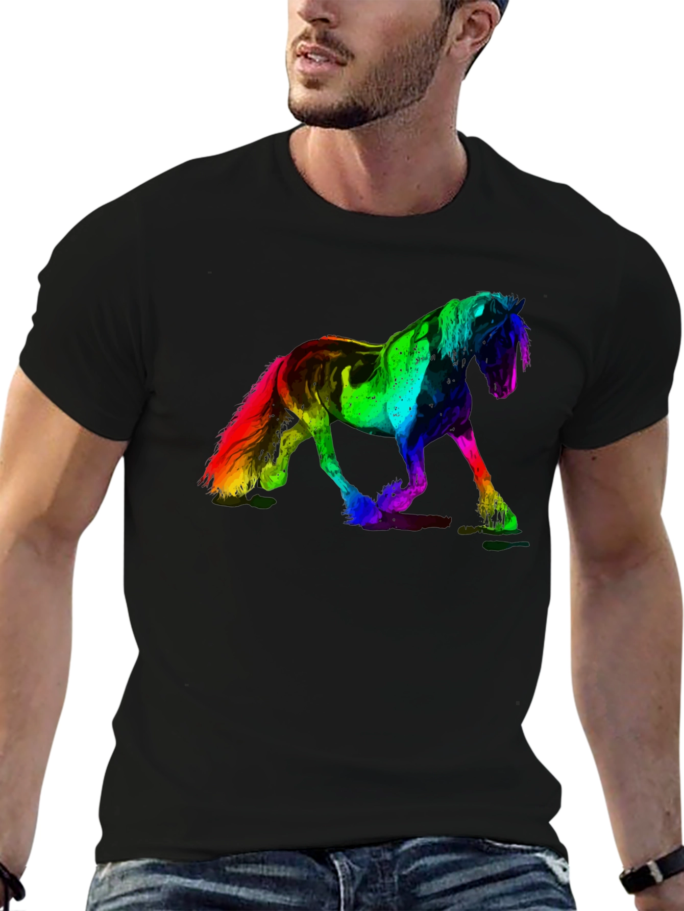 Black Rainbow Horse Graphic Print Black Tee view 6