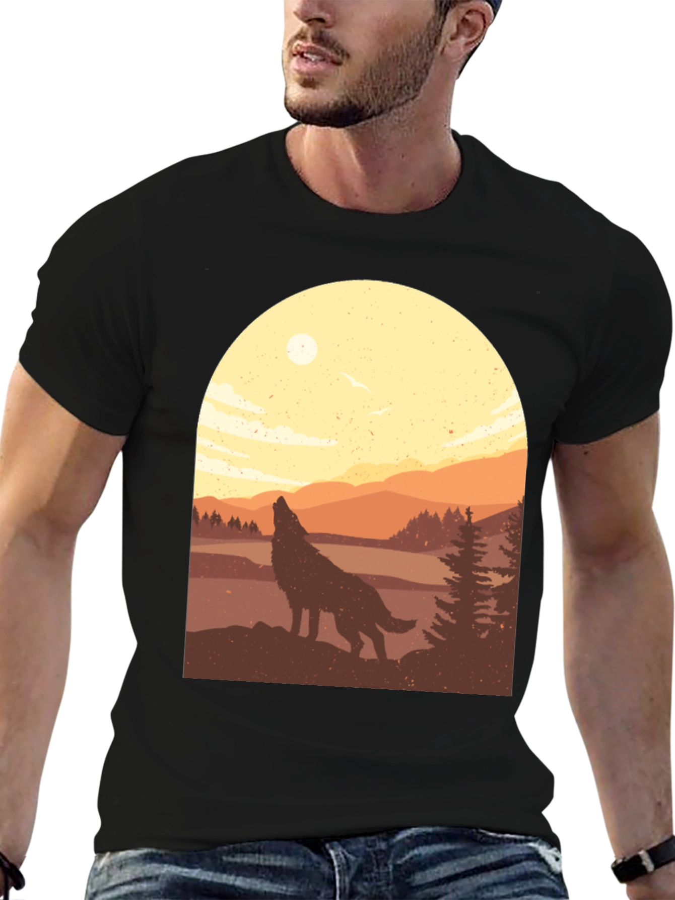 Black Wolf Silhouette Graphic Tee - Nature Inspired T-Shirt view 6
