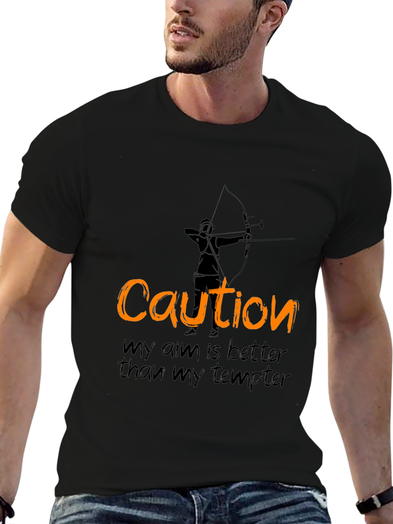Black Caution Archery T-Shirt - Aim Better Than Tempter view 6