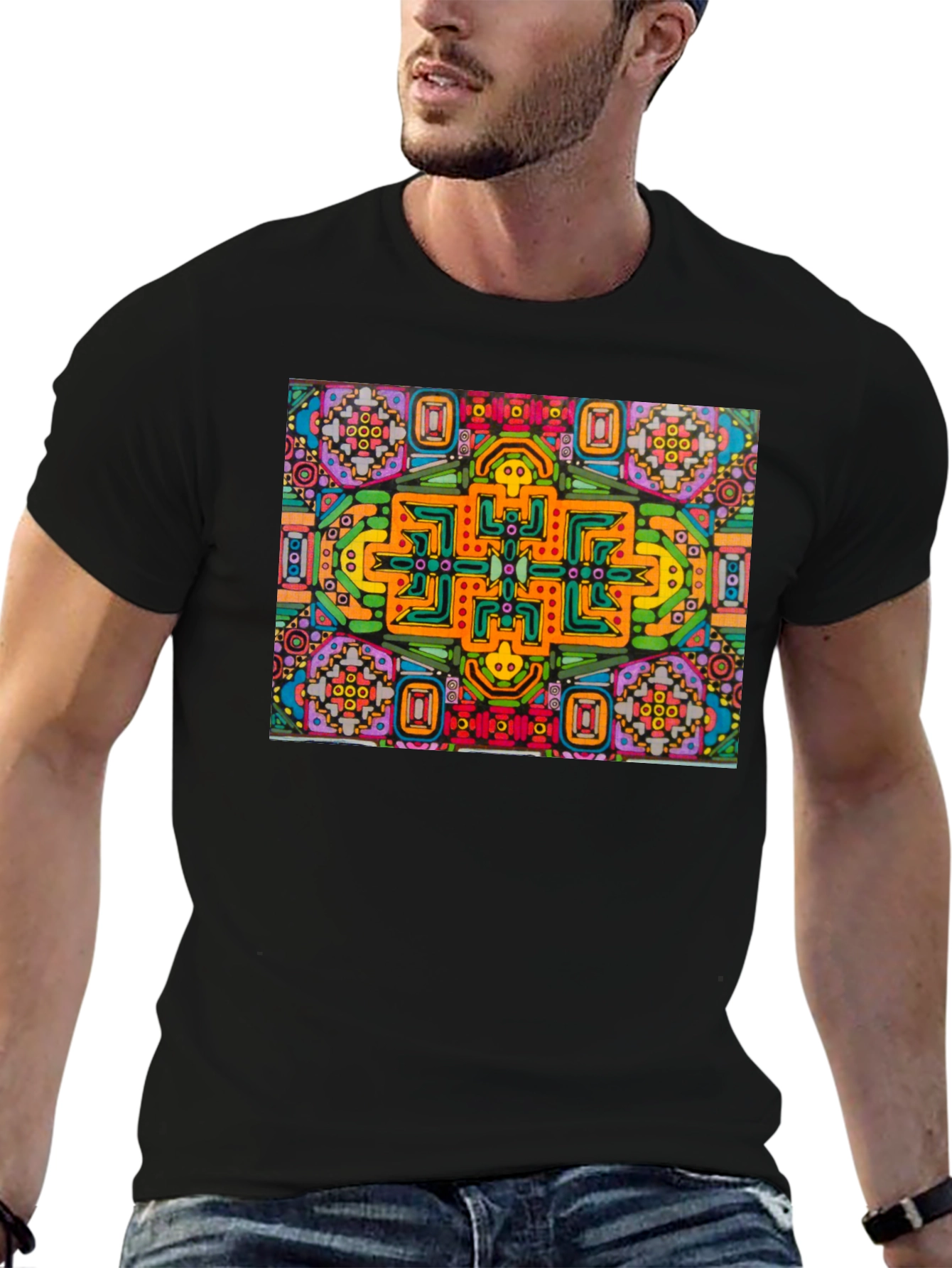 Black Abstract Graphic Tee - Bold Colorful Design view 6