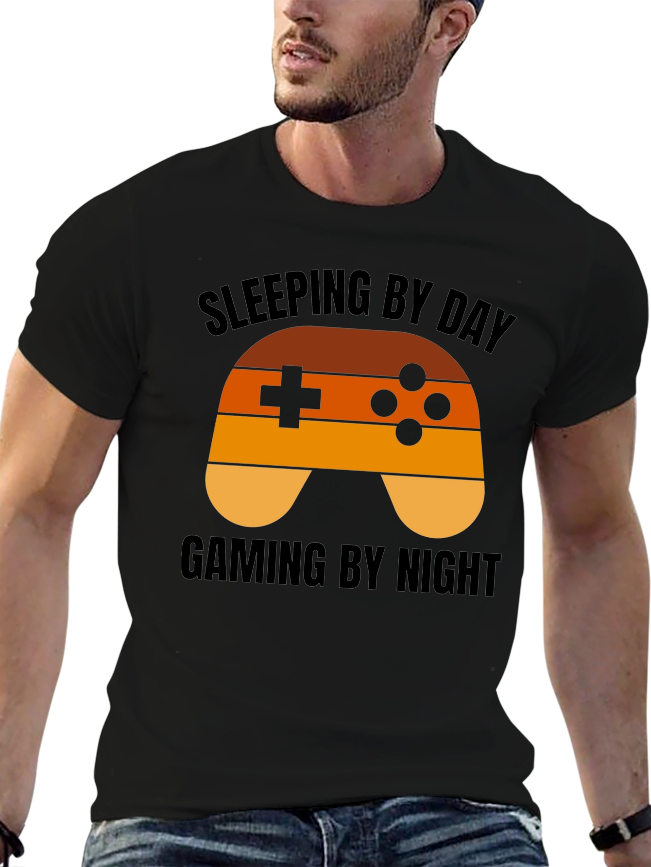 Black Gamer T-Shirt - Sleeping By Day, Gaming By Night view 6