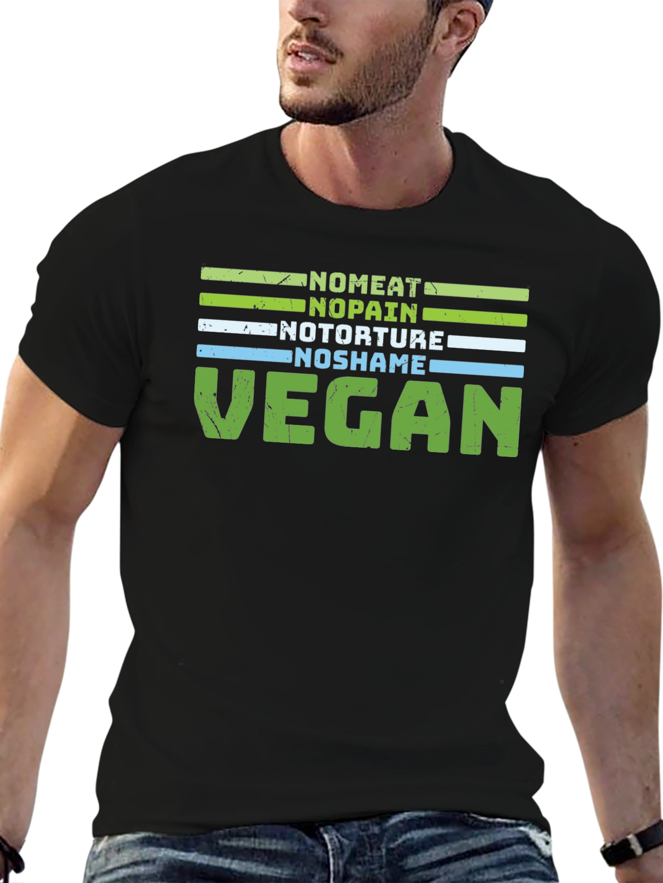 Black Vegan T-Shirt - No Meat No Pain Graphic Tee view 6