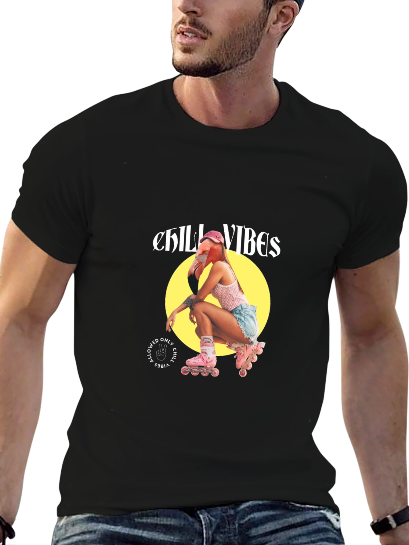 Chill Vibes Flamingo Roller Skate Graphic T-Shirt - 6