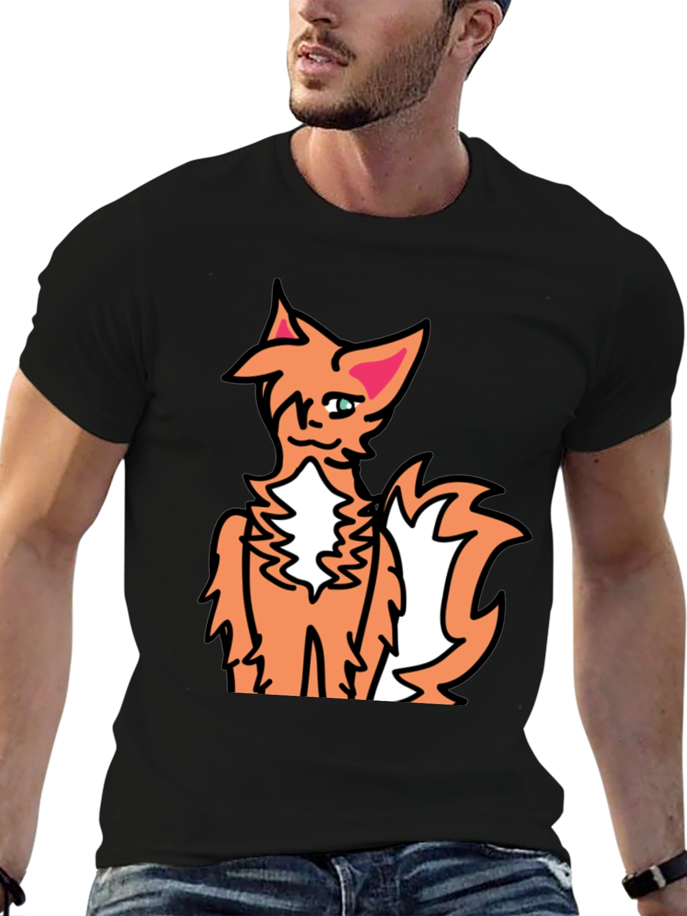 Black Cartoon Fox Graphic Black Tee view 6