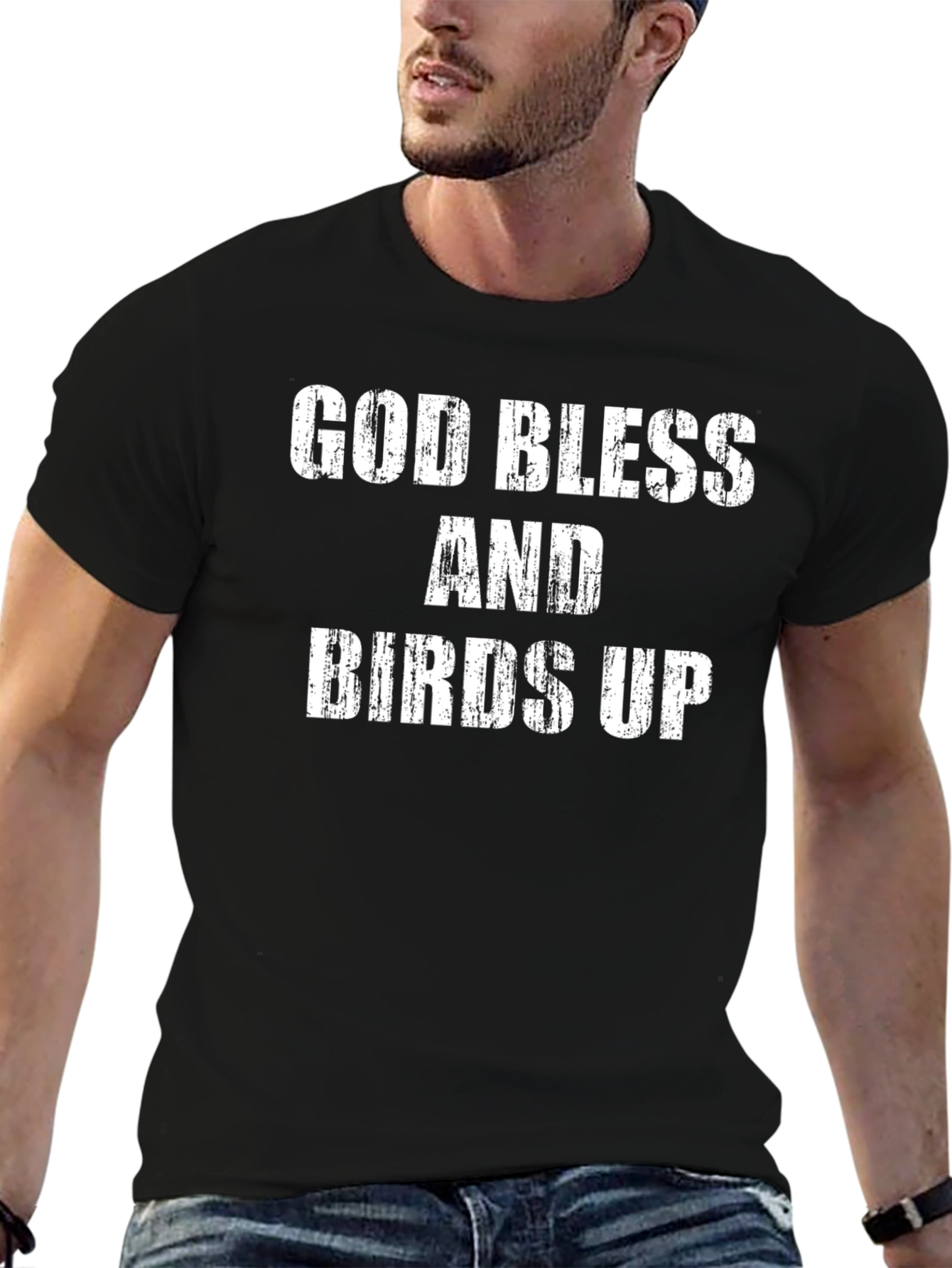 Black God Bless and Birds Up Black Graphic Tee view 6