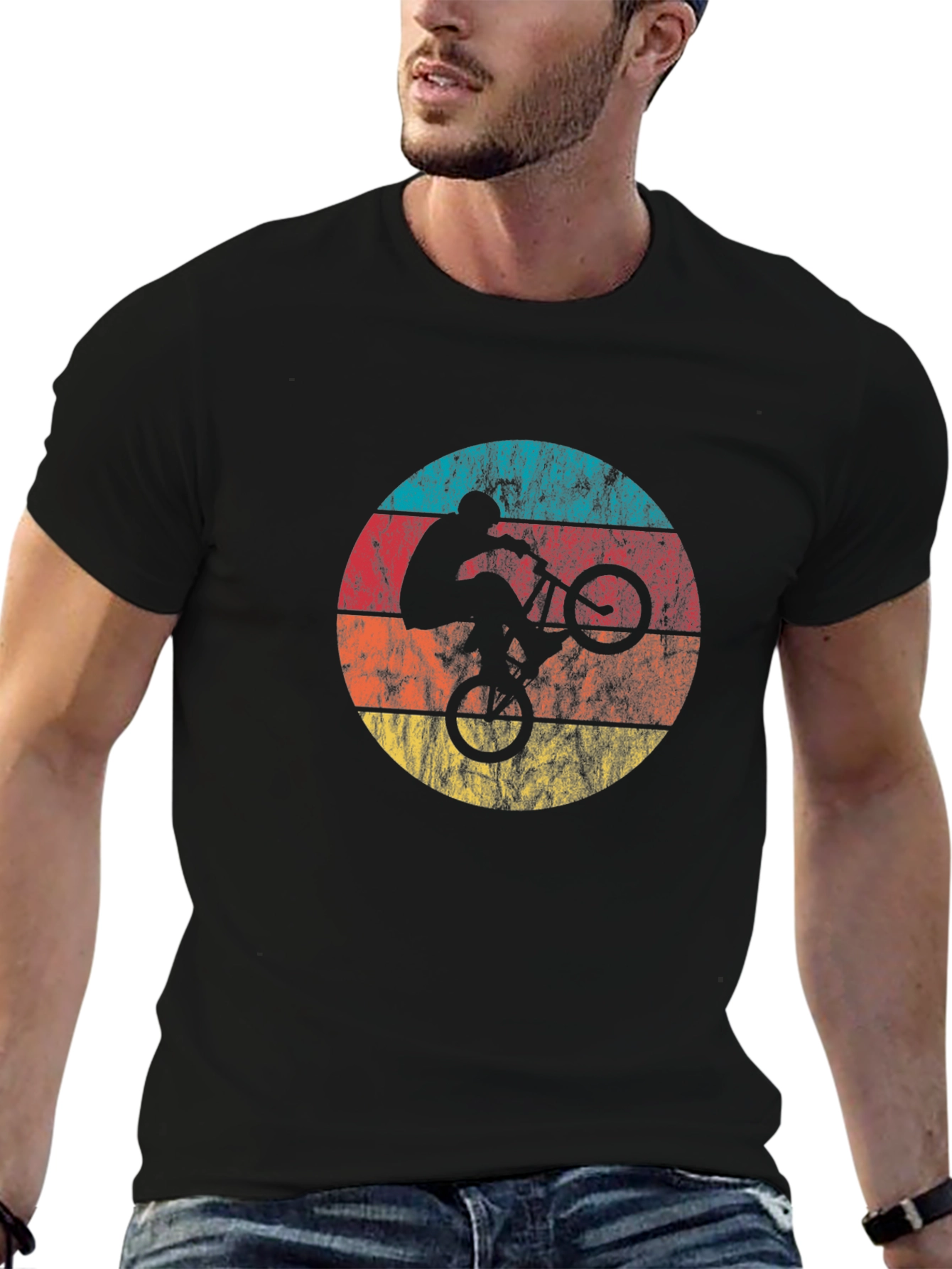 Black Retro Style Mountain Bike T-Shirt view 6