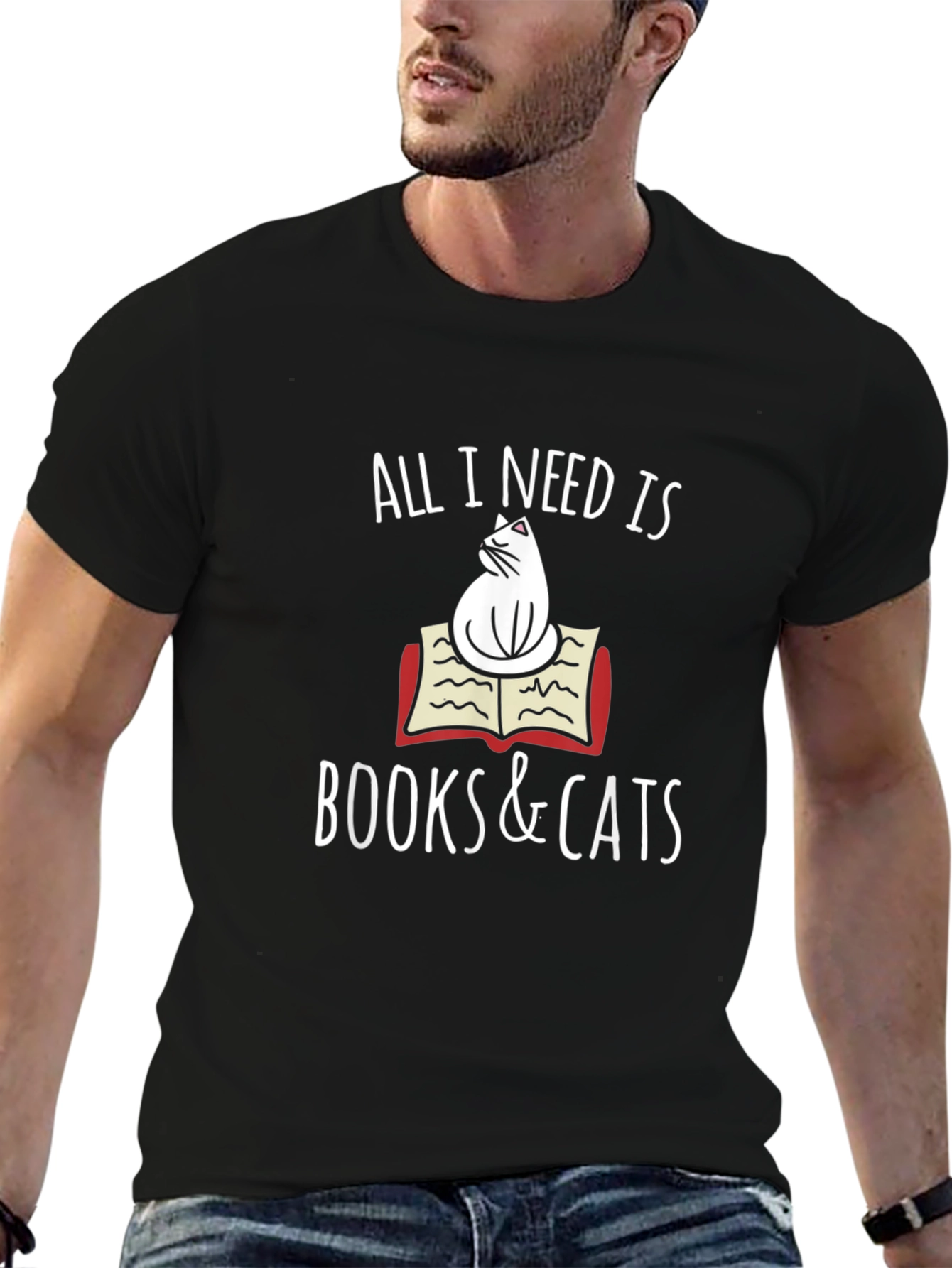 Black All I Need Is Books and Cats T-Shirt view 6