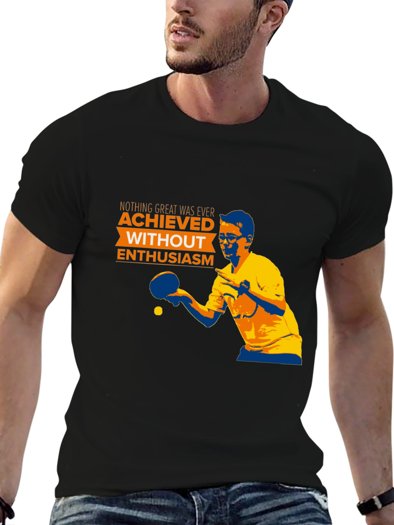 Black Enthusiastic Table Tennis Player T-Shirt view 6