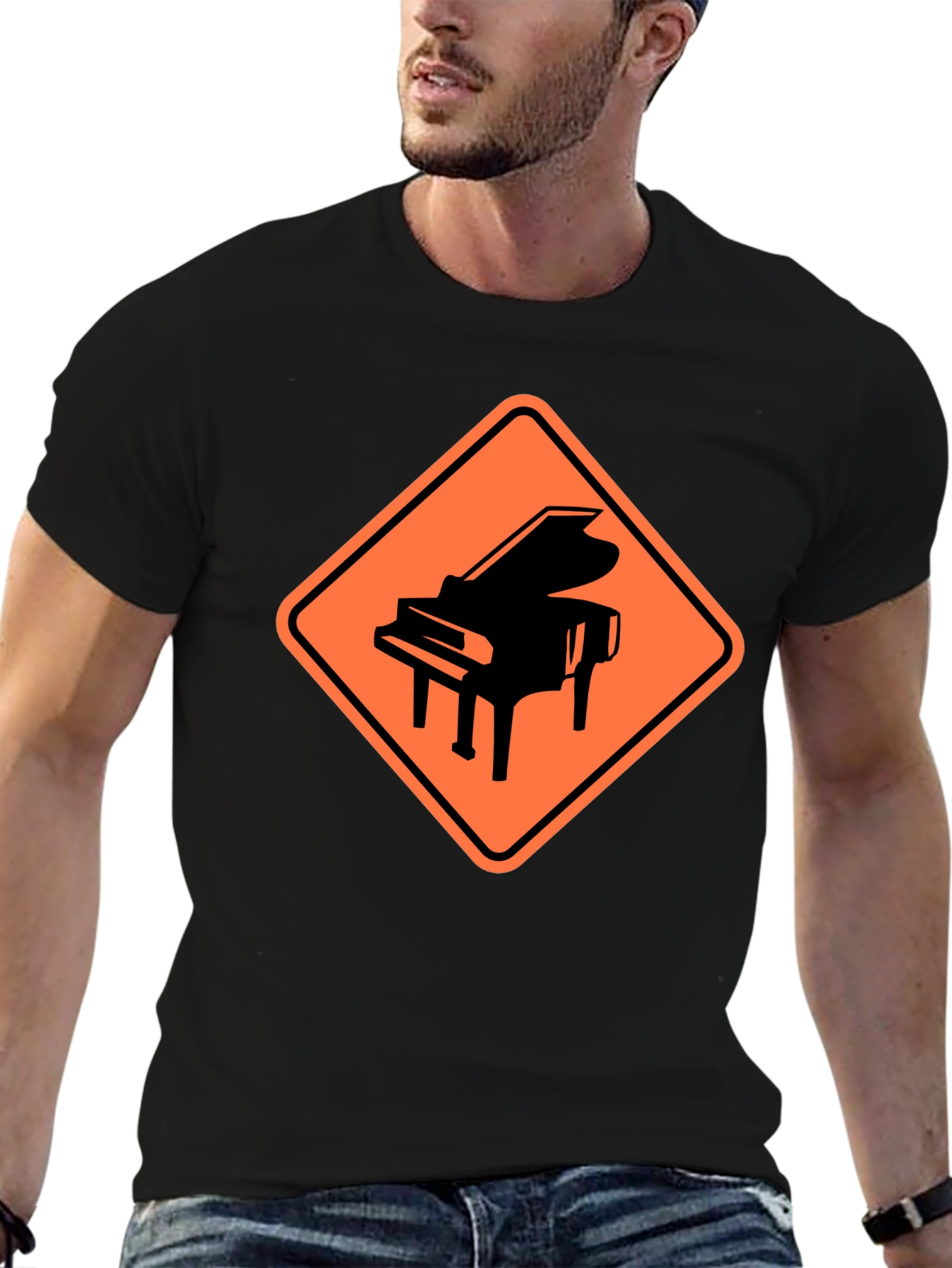 Black Piano Crossing Graphic Tee - Musician's Humor view 6
