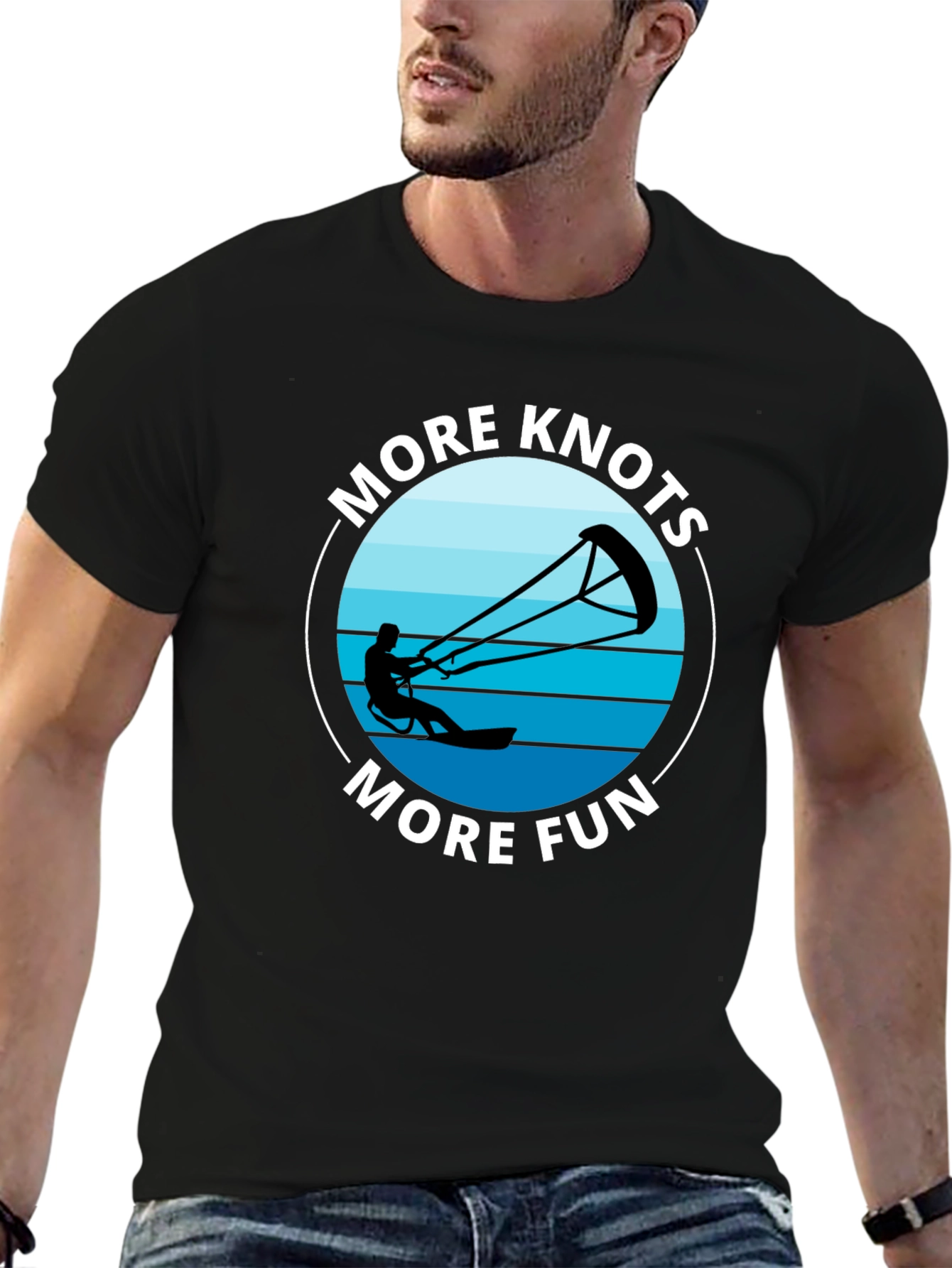 Black More Knots More Fun Black T-Shirt | Kitesurfing Tee view 6
