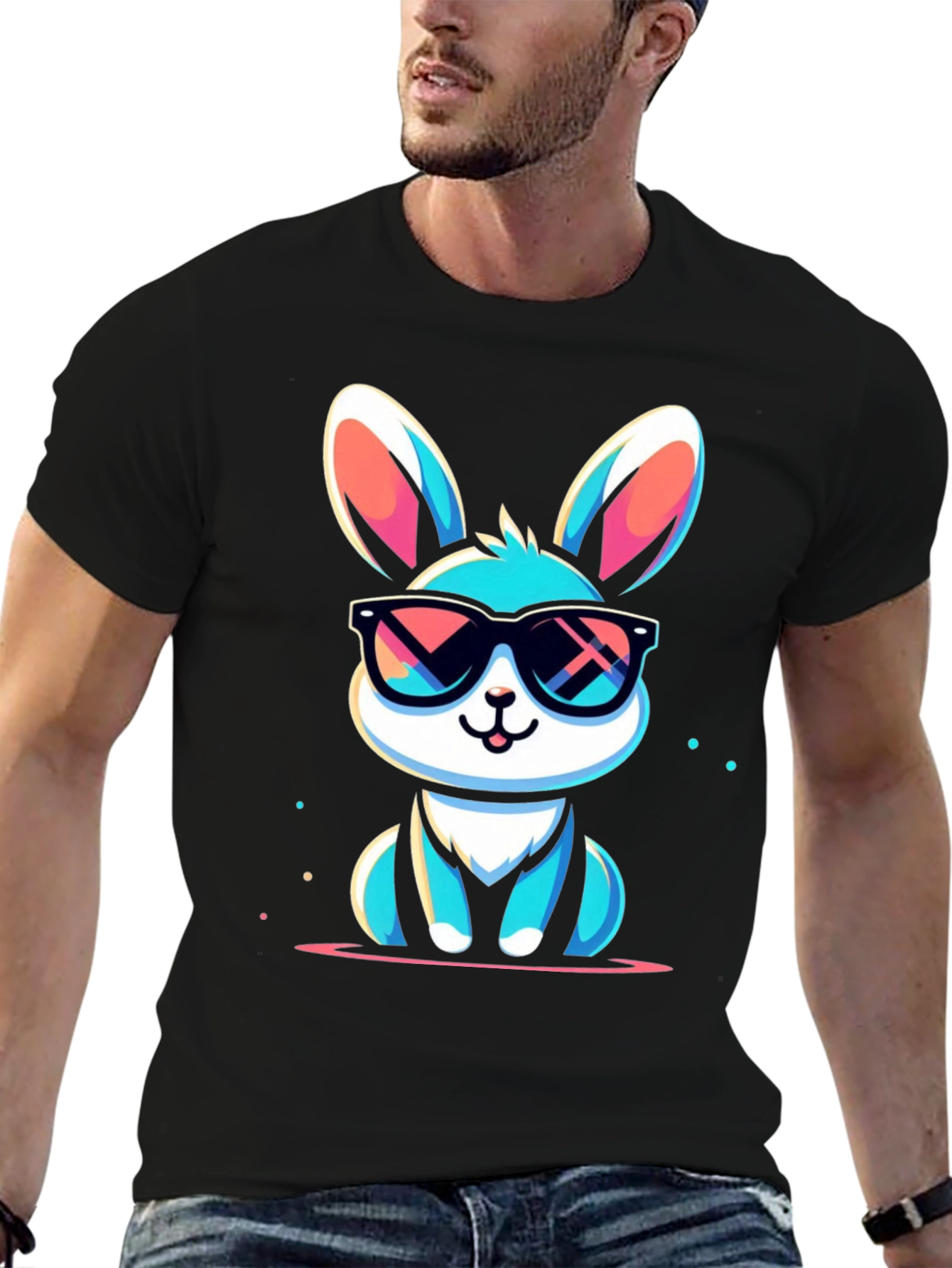 Black Cool Bunny Graphic Tee - Stylish Unisex T-Shirt view 6