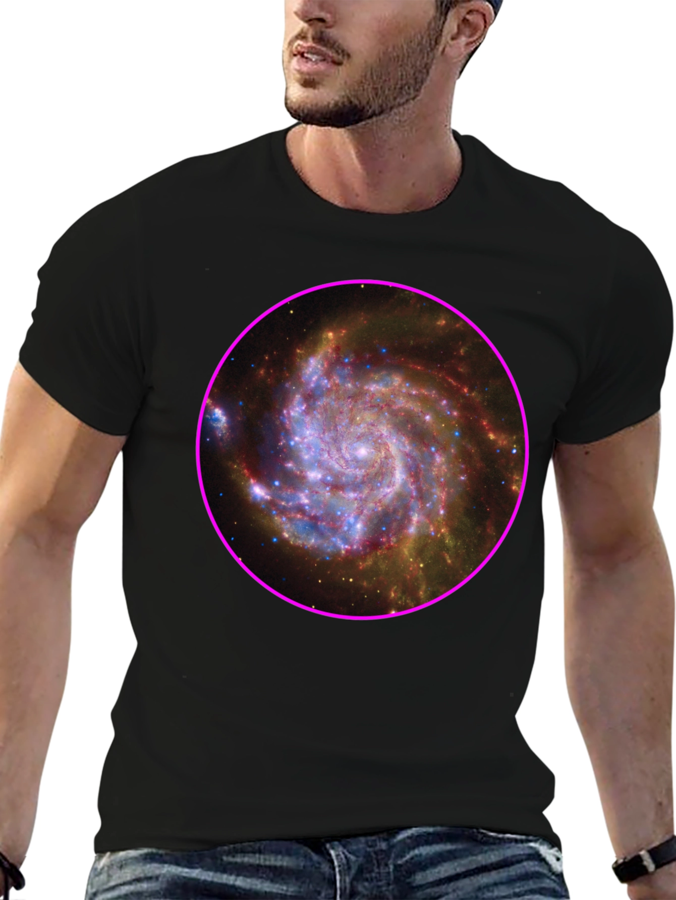 Black Galaxy Print Black T-Shirt view 6