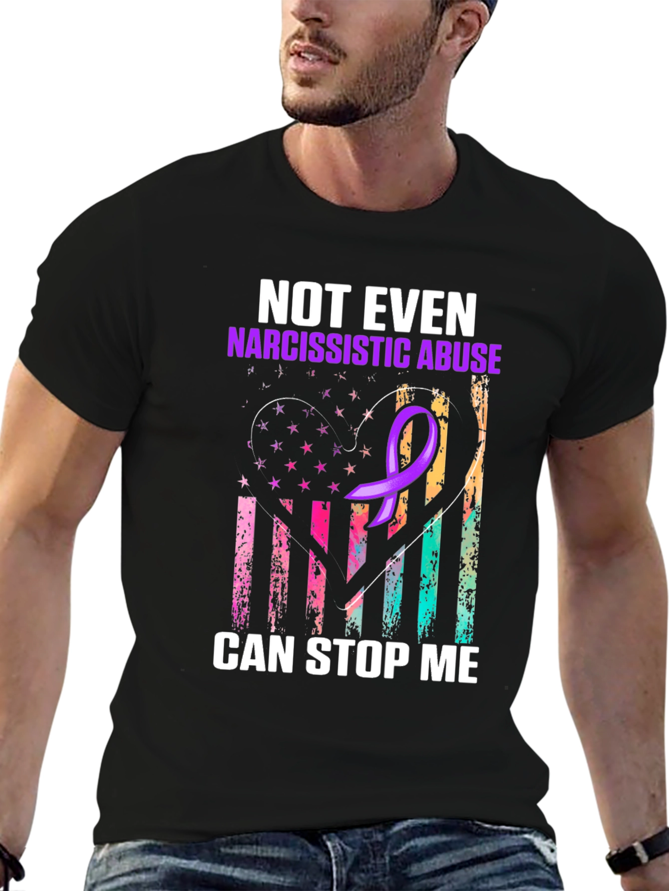 Black Narcissistic Abuse Awareness T-Shirt: "Can't Stop Me" view 6