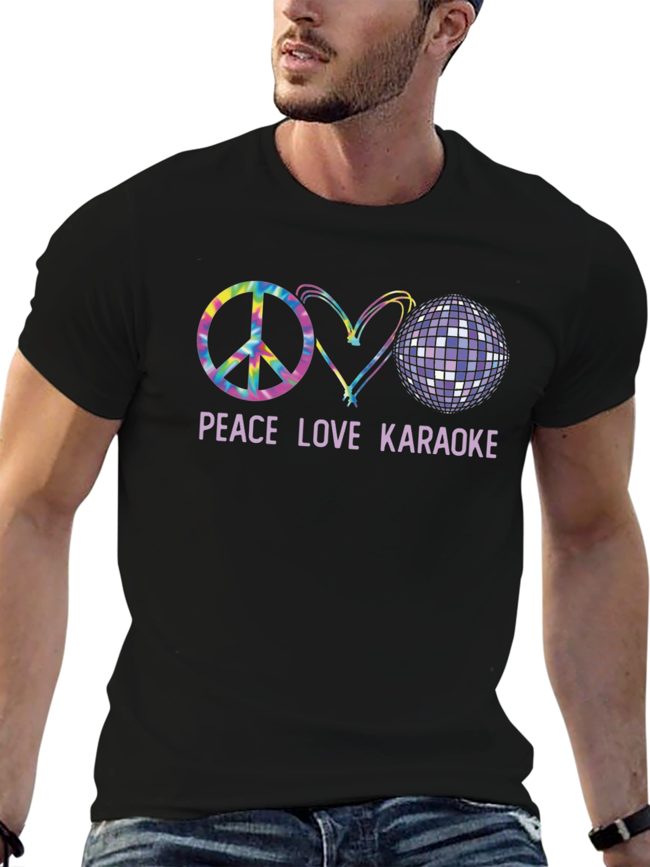 Black Peace Love Karaoke T-Shirt view 6