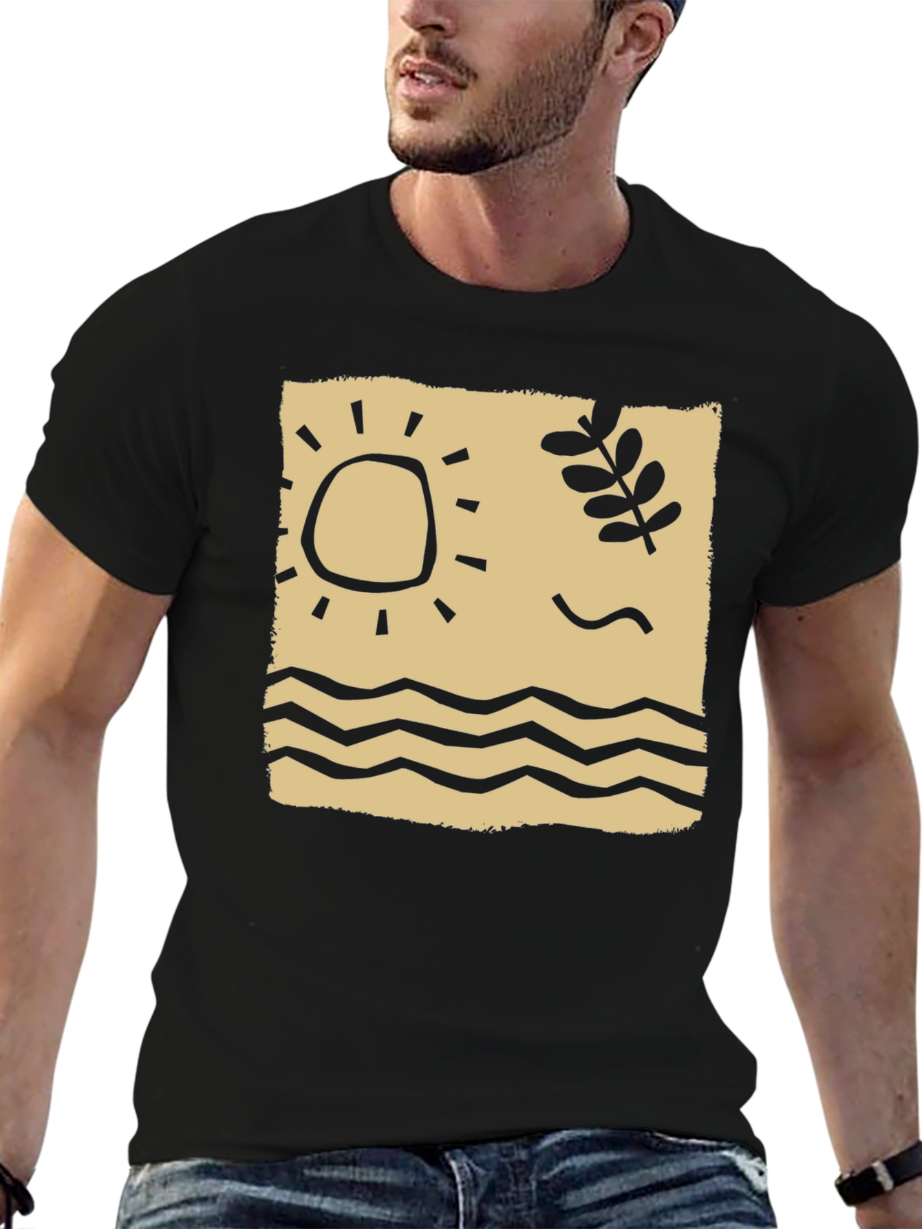 Black Retro Beach Graphic T-Shirt, Black view 6