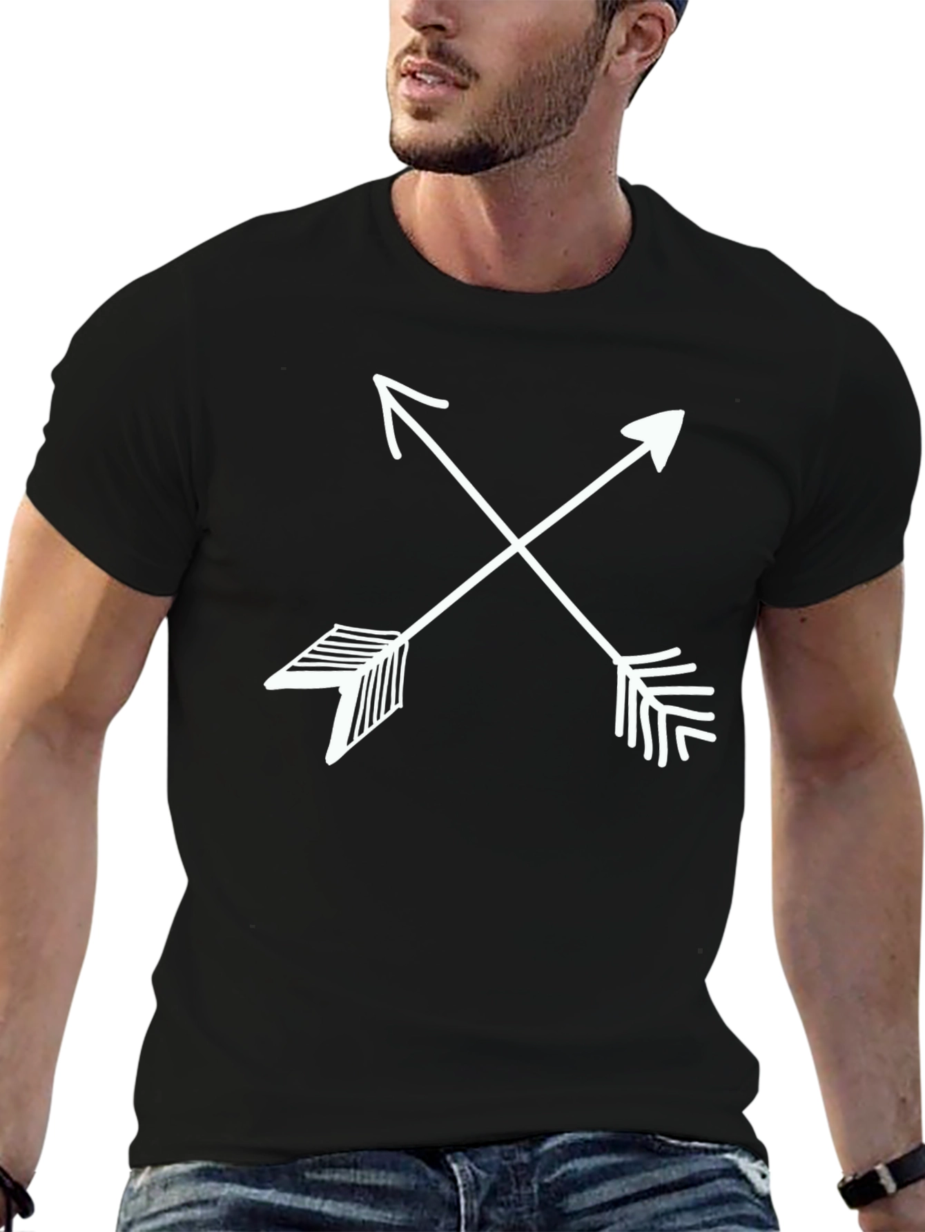 Black Crossed Arrows Graphic Tee - Casual Black T-Shirt view 6