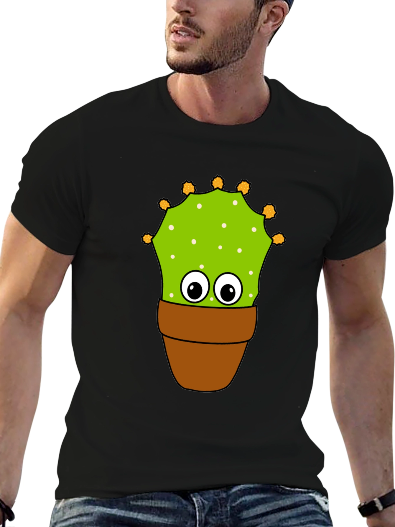 Black Funny Cactus Potted Plant Graphic Tee - Black view 6