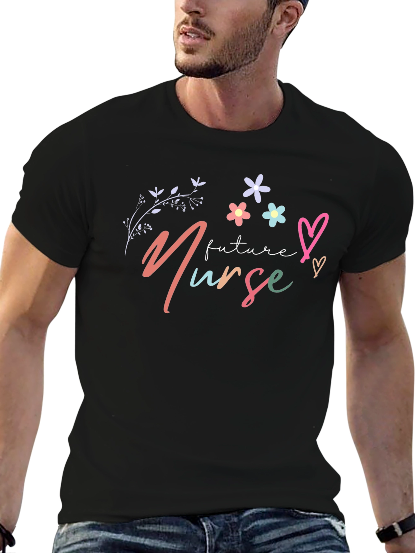 Black Future Nurse T-Shirt - Floral Design view 6