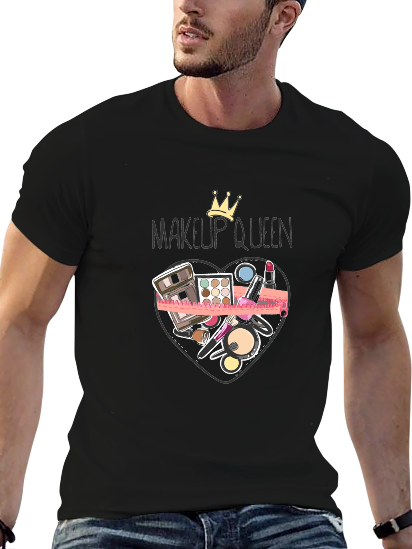 Black Makeup Queen Graphic Tee - Black Cotton T-Shirt view 6