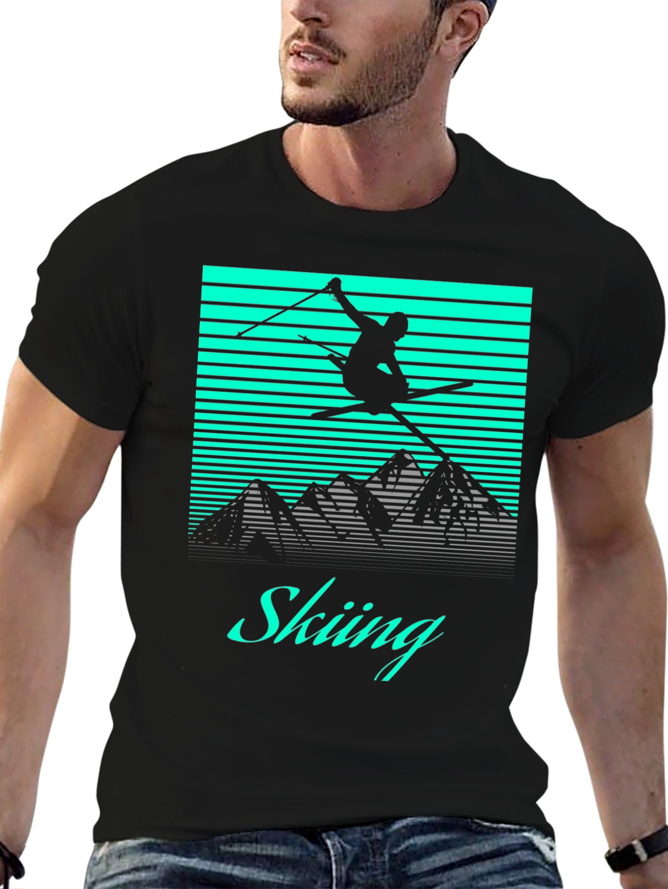Black Retro Skiing T-Shirt - Black Graphic Tee view 6