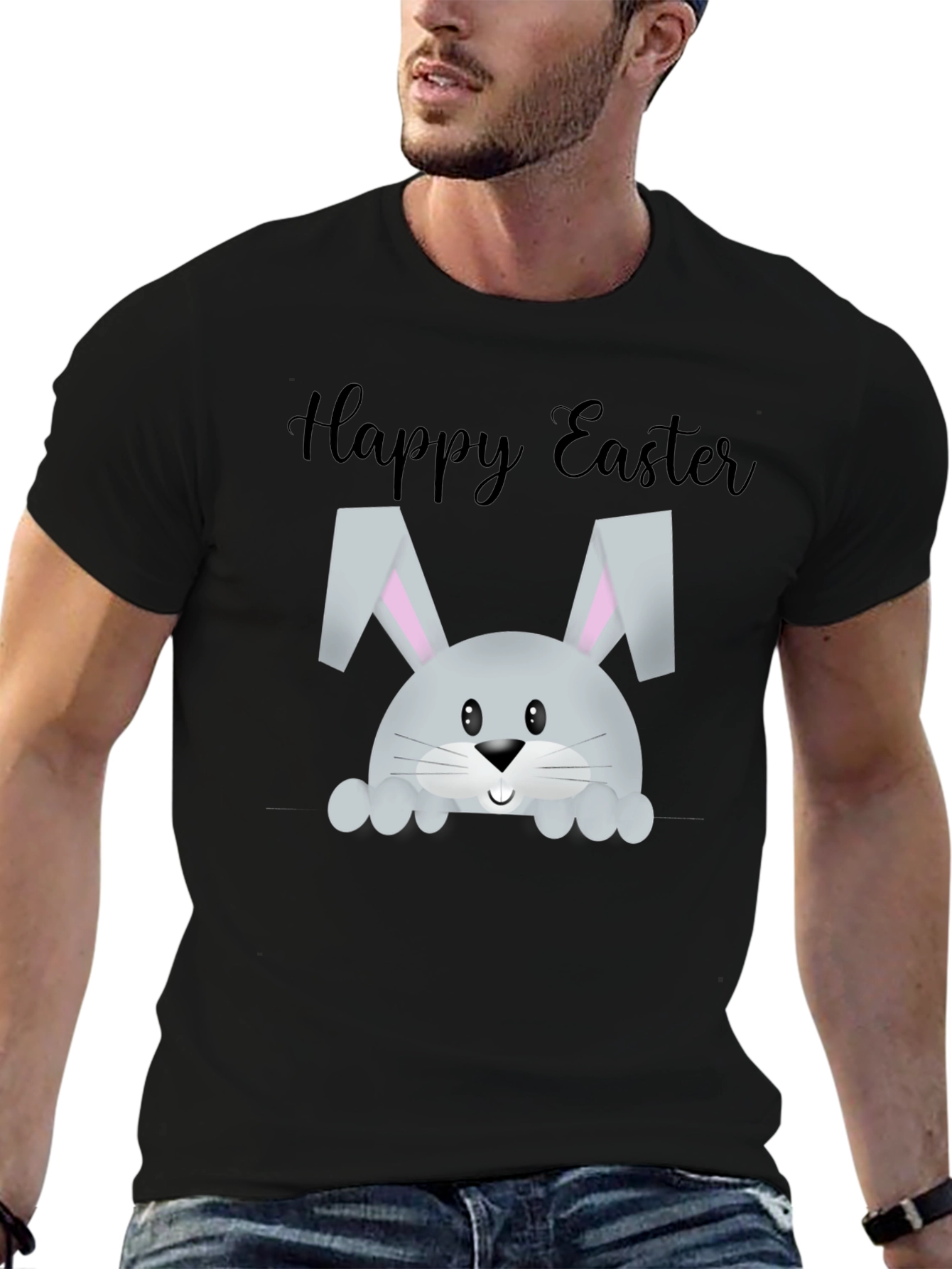 Black Happy Easter Bunny T-Shirt view 6