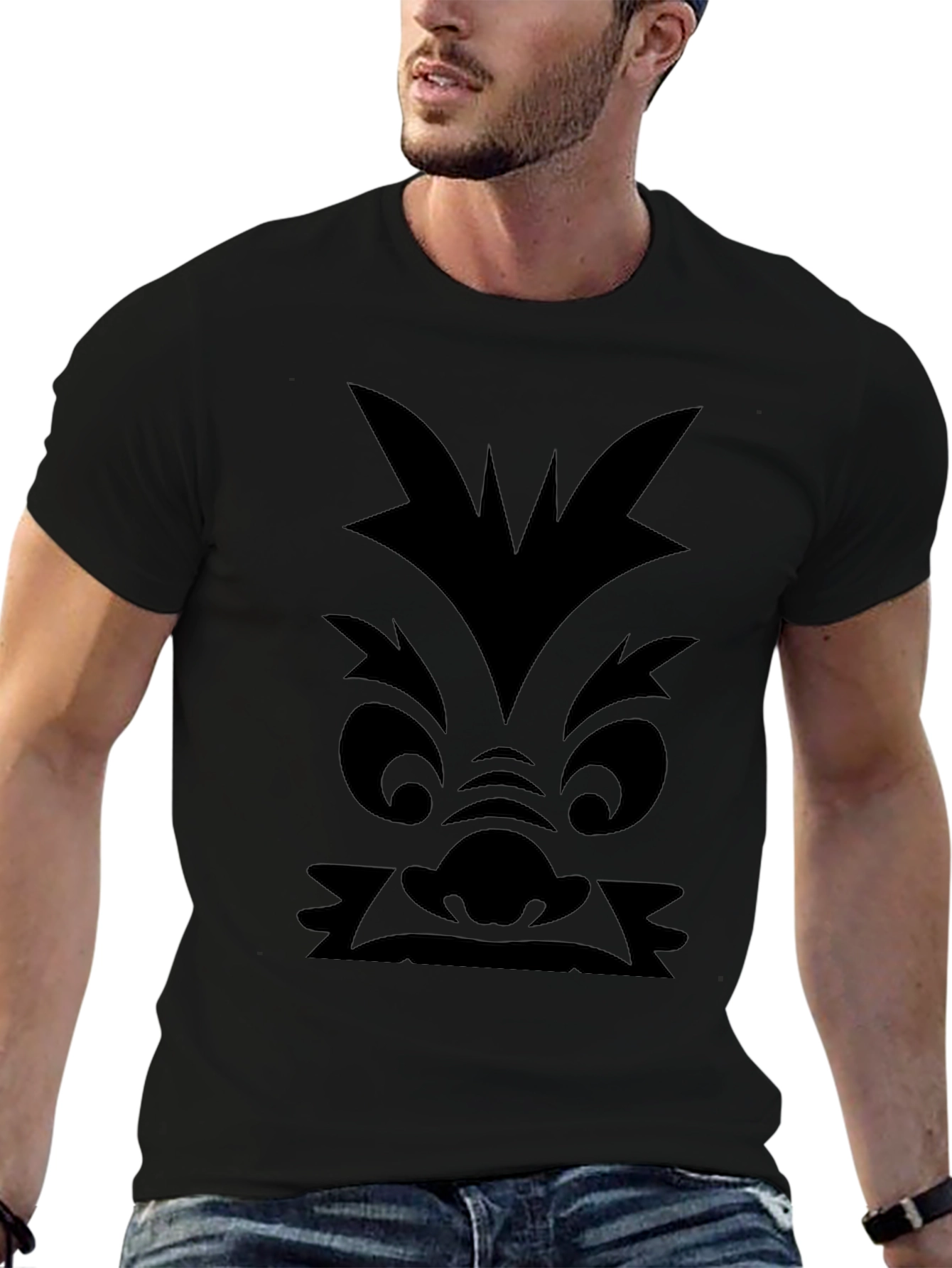Black Monster Face Graphic Print Black T-Shirt view 6