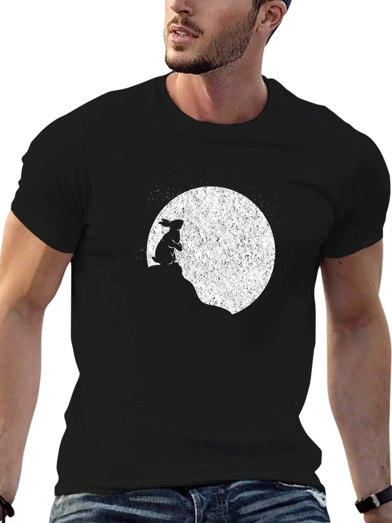 Black Rabbit Moon Men's Black Graphic T-Shirt view 6