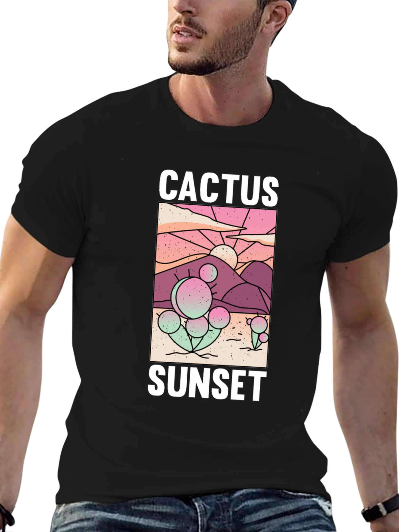 Black Cactus Sunset Graphic Tee - Stylish Comfort view 6
