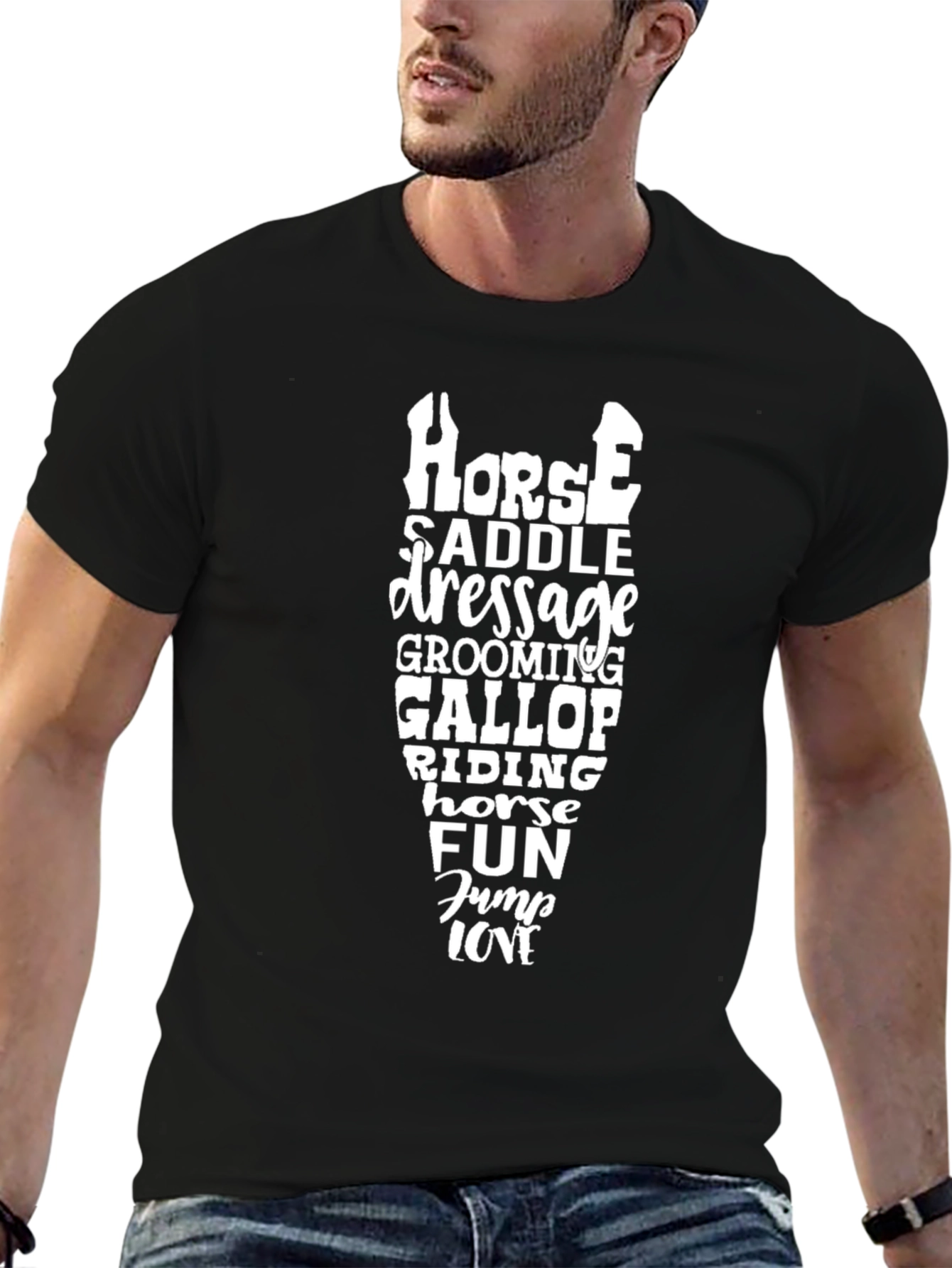 Black Equestrian Words T-Shirt, Horse Riding Tee view 6